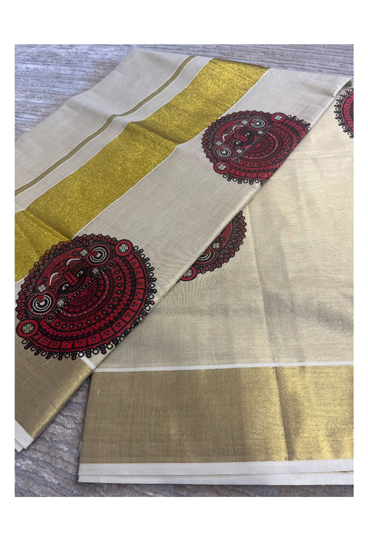 Southloom Kerala Tissue Kasavu Saree with Theyyam Prints