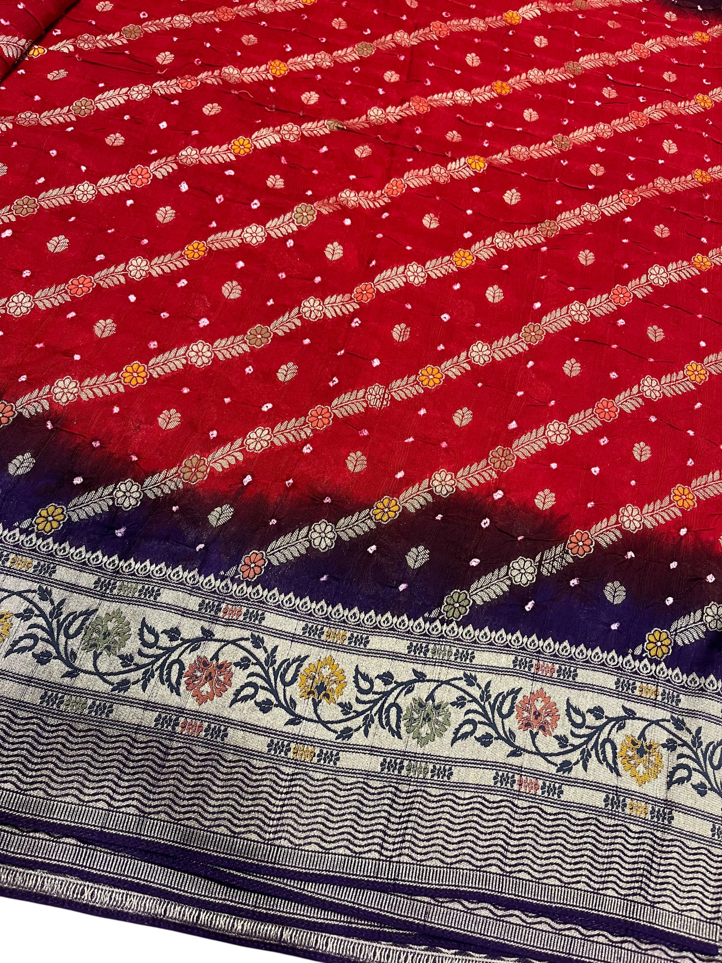 Southloom Pure Banarasi Silk Saree with Woven Work on Body and Borders (Red & Blue)