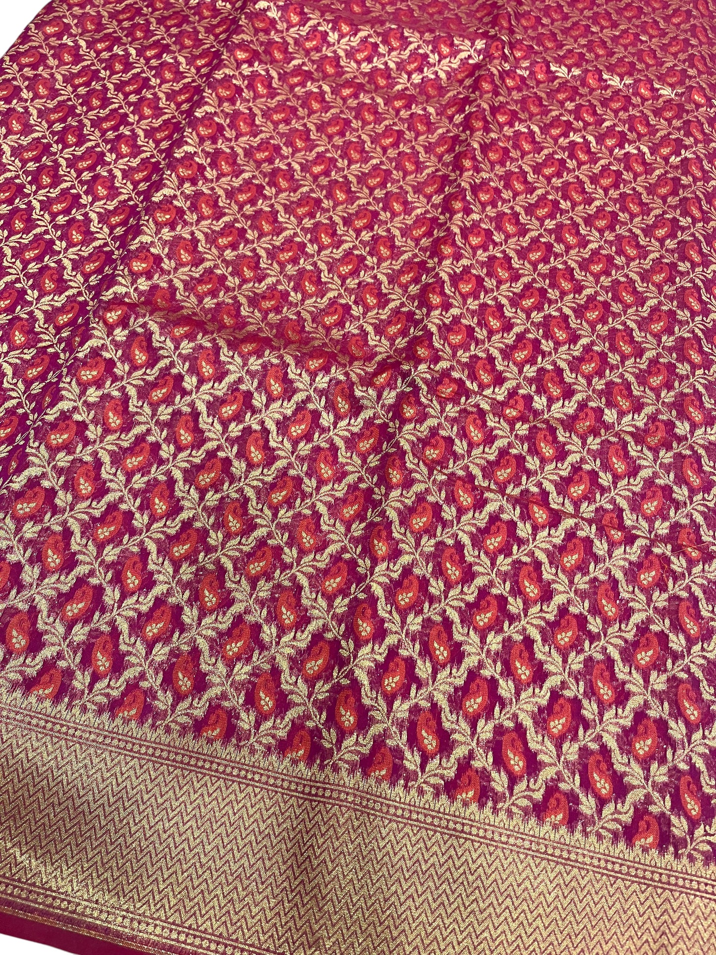 Southloom Cotton Banarasi Silk Saree with Woven Work on Body and Borders (Magenta)