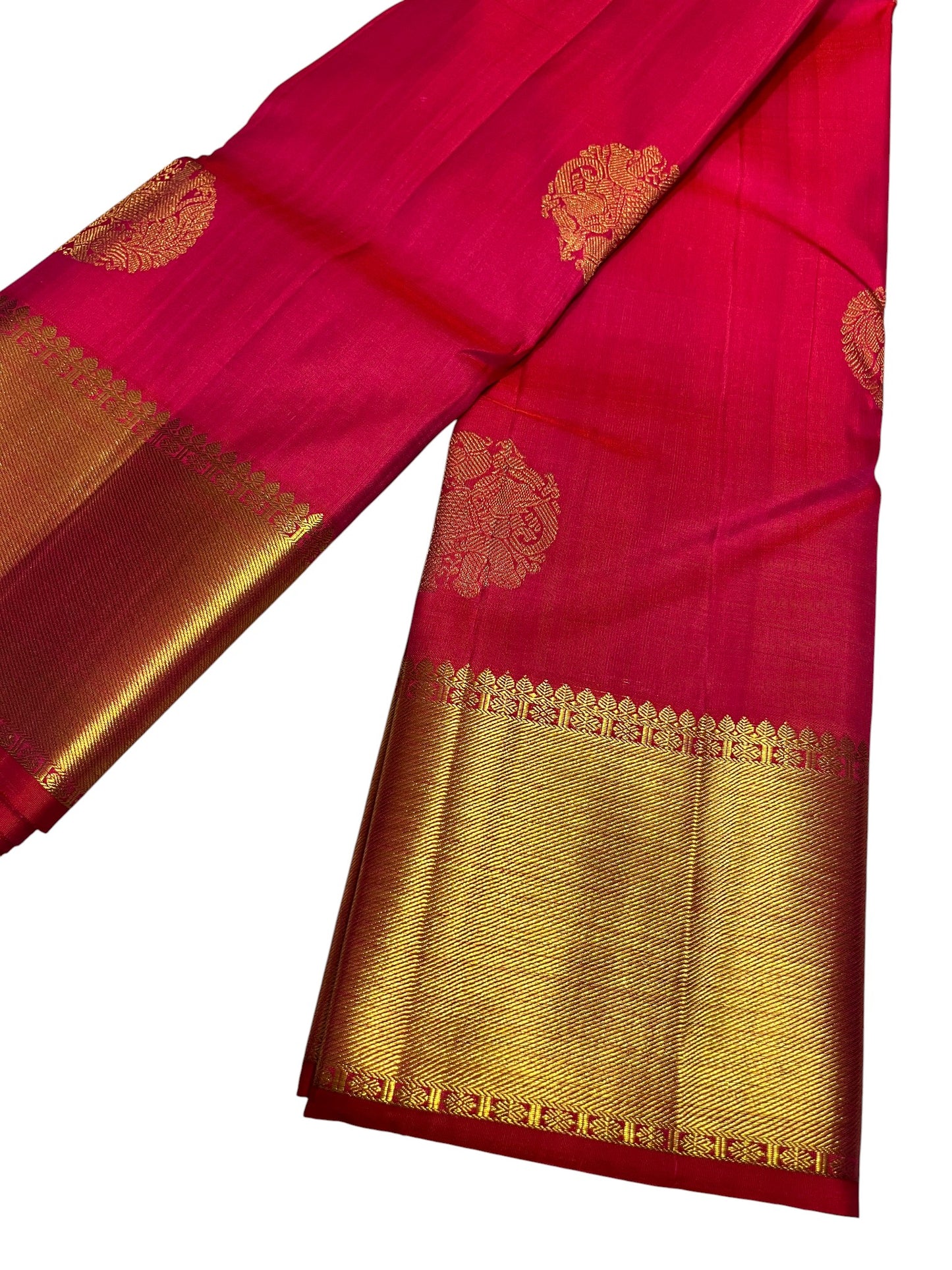 Southloom Premium Bridal Handloom Kanchipuram Silk Saree With Butta Works (Red)