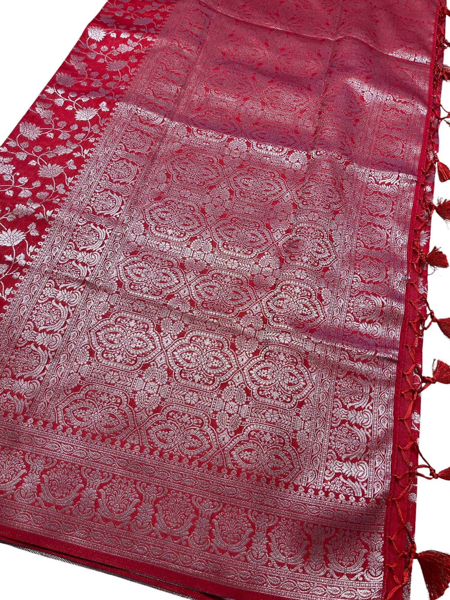 Southloom Pure Banarasi Silk Saree with Woven Work on Body and Borders (Red)