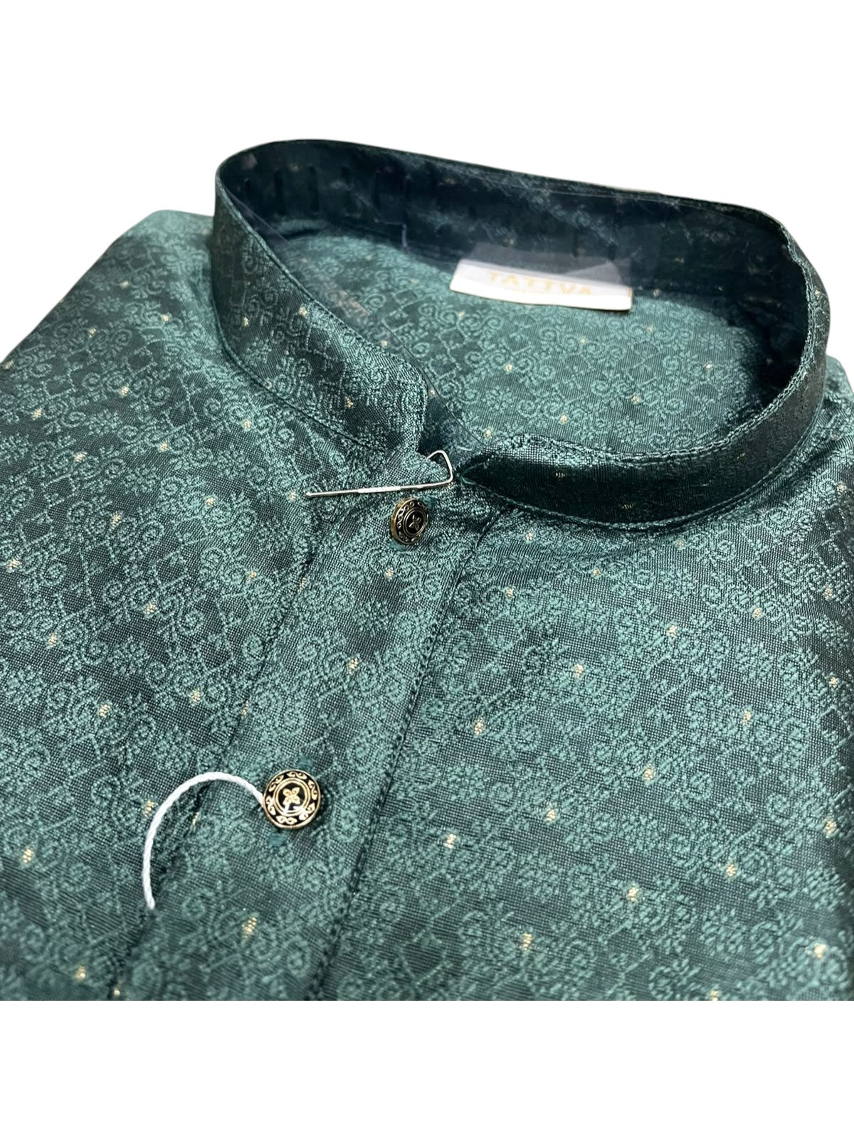 Southloom Green Woven Patterns Semi Silk Long Kurta for Men SL591