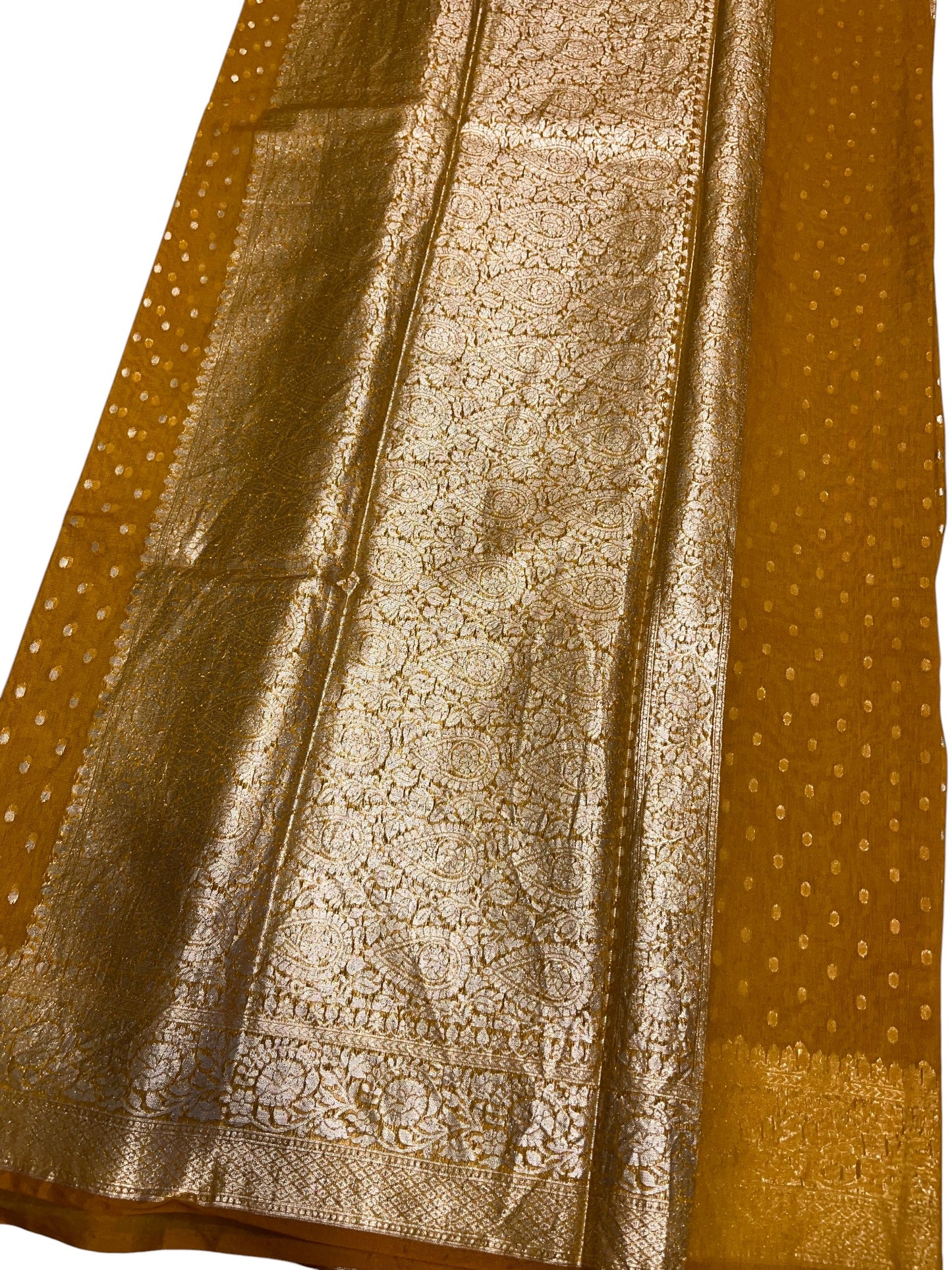 Southloom Cotton Banarasi Silk Saree with Woven Work on Body and Borders (Yellow)