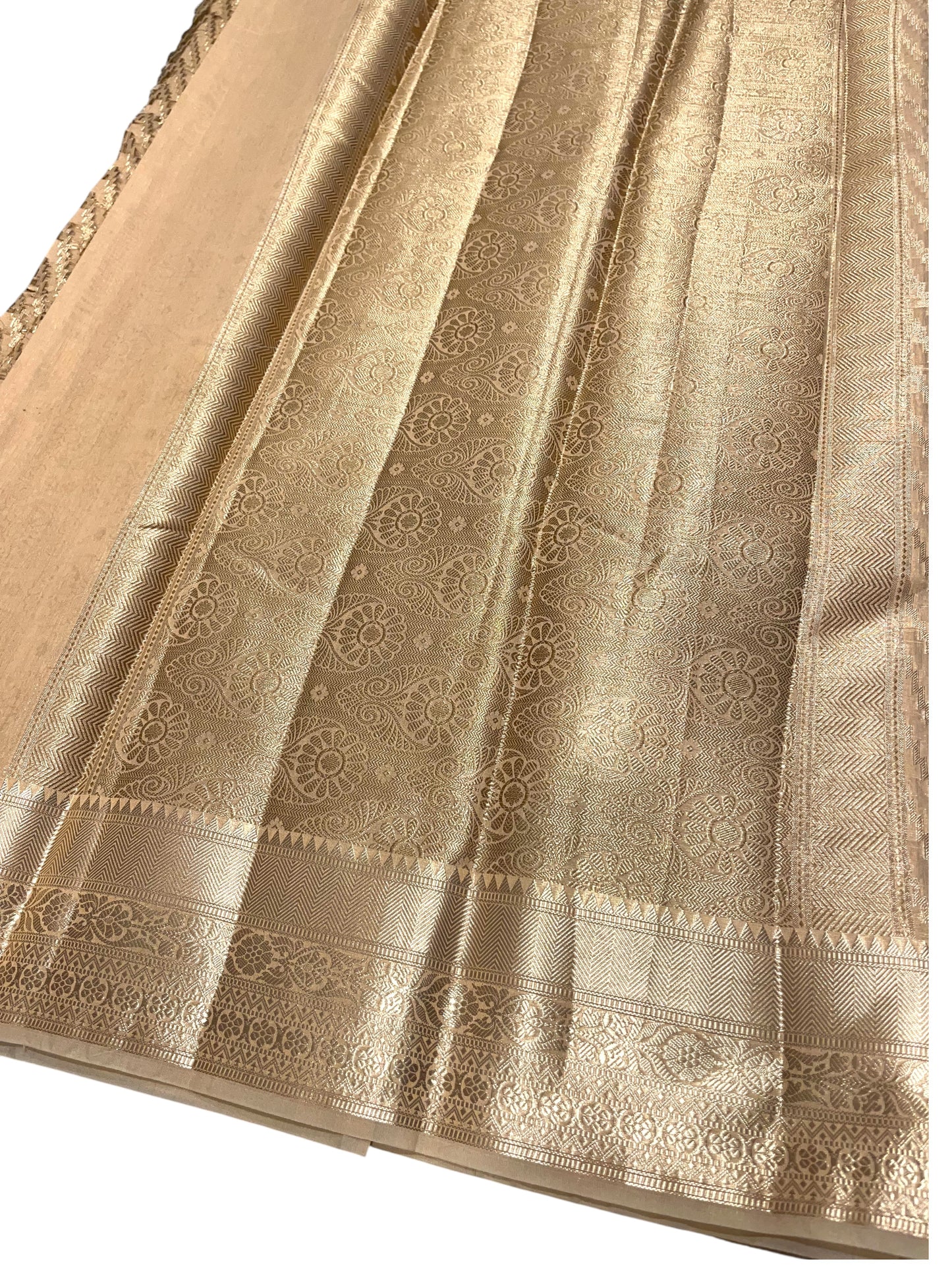 Southloom Cotton Banarasi Silk Saree with Woven Work on Body and Borders (Beige)