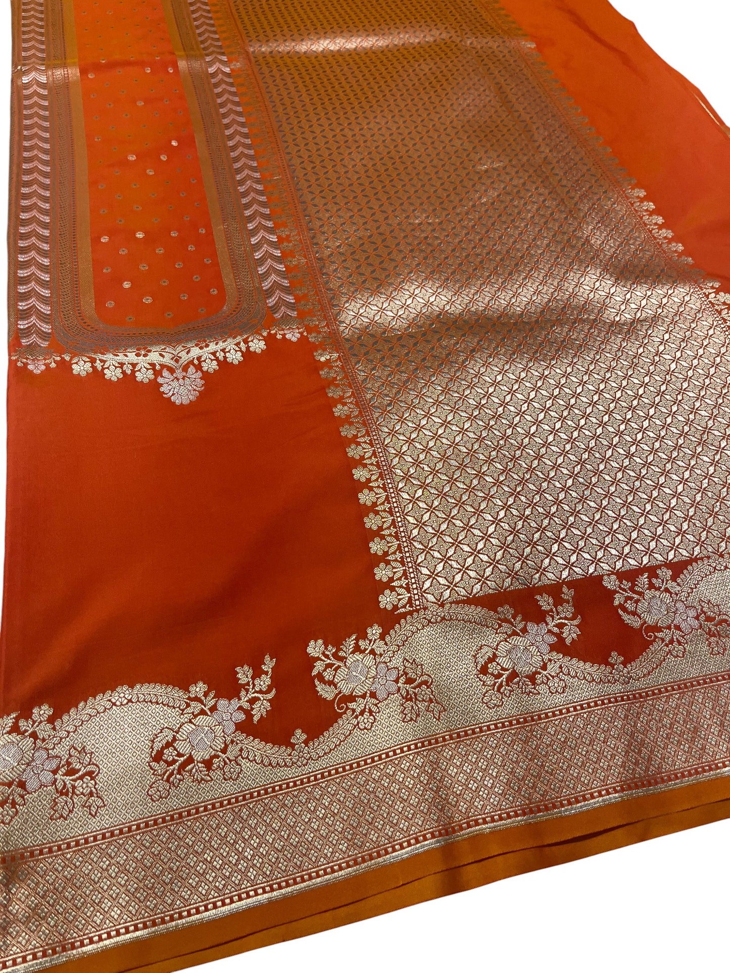 Southloom Pure Banarasi Silk Saree with Woven Work on Body and Borders (Orange)