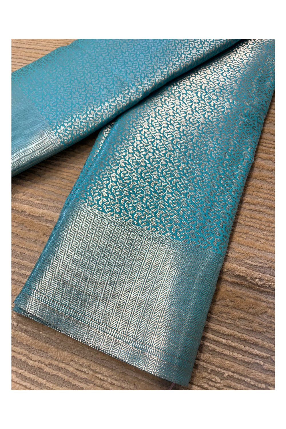 Southloom Banarasi Silver Zari Brocade Work Silk Saree in Blue Pastel Shade