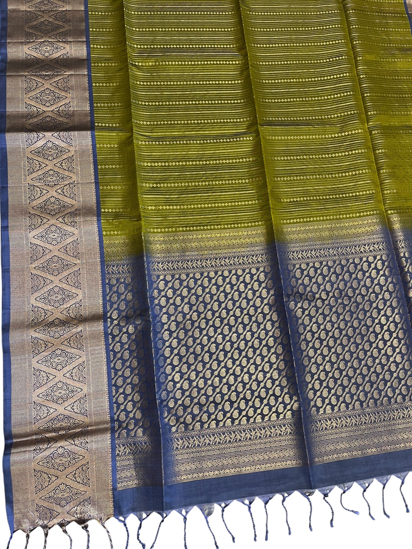 Southloom Pure Handloom Bridal Kanchipuram Silk Saree with Korvai Work (Blue & Green)