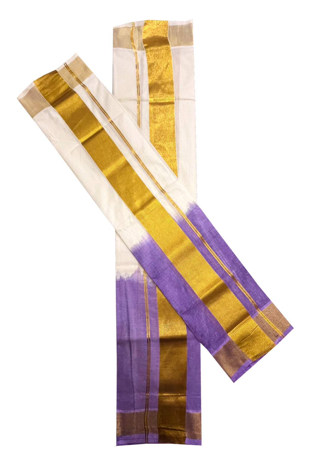 Southloom Tie & Dye - Half & Half Multi Colour Violet Design Set Mundu (Mundum Neriyathum) with Super Soft Cotton