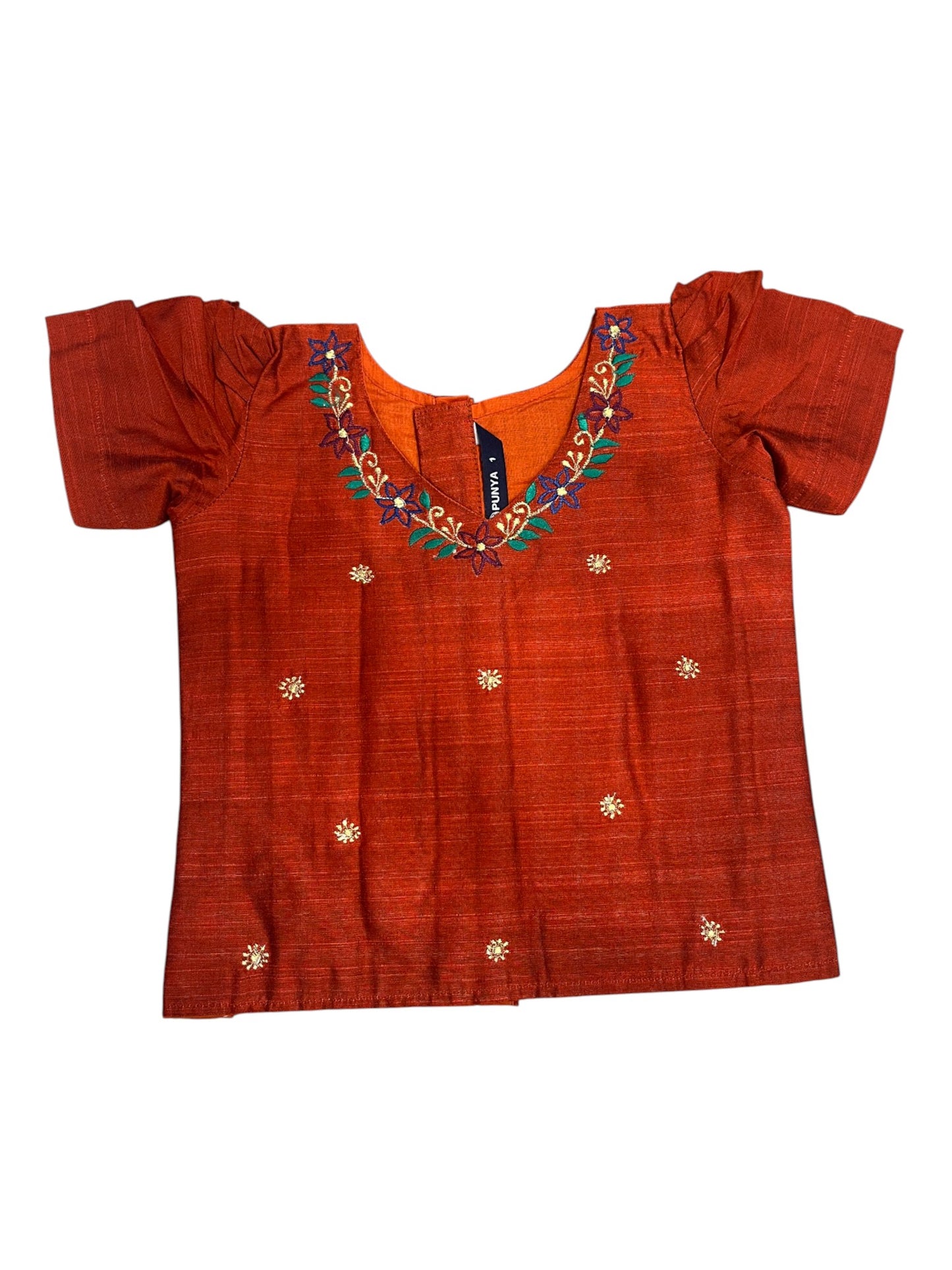 Southloom Kerala Orange And Cottan Kasave Pavada Blouse with Embrodary Work for Kids (Age 1))