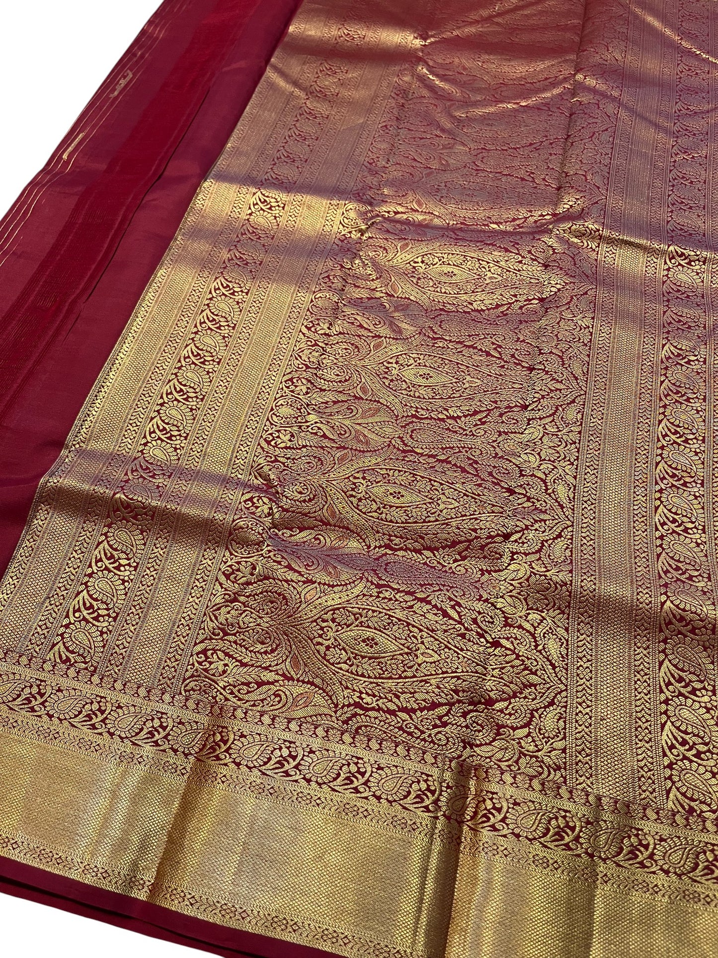 Southloom Pure Handloom Kanchipuram Silk Saree with Korvai Work(Gold & Maroon)