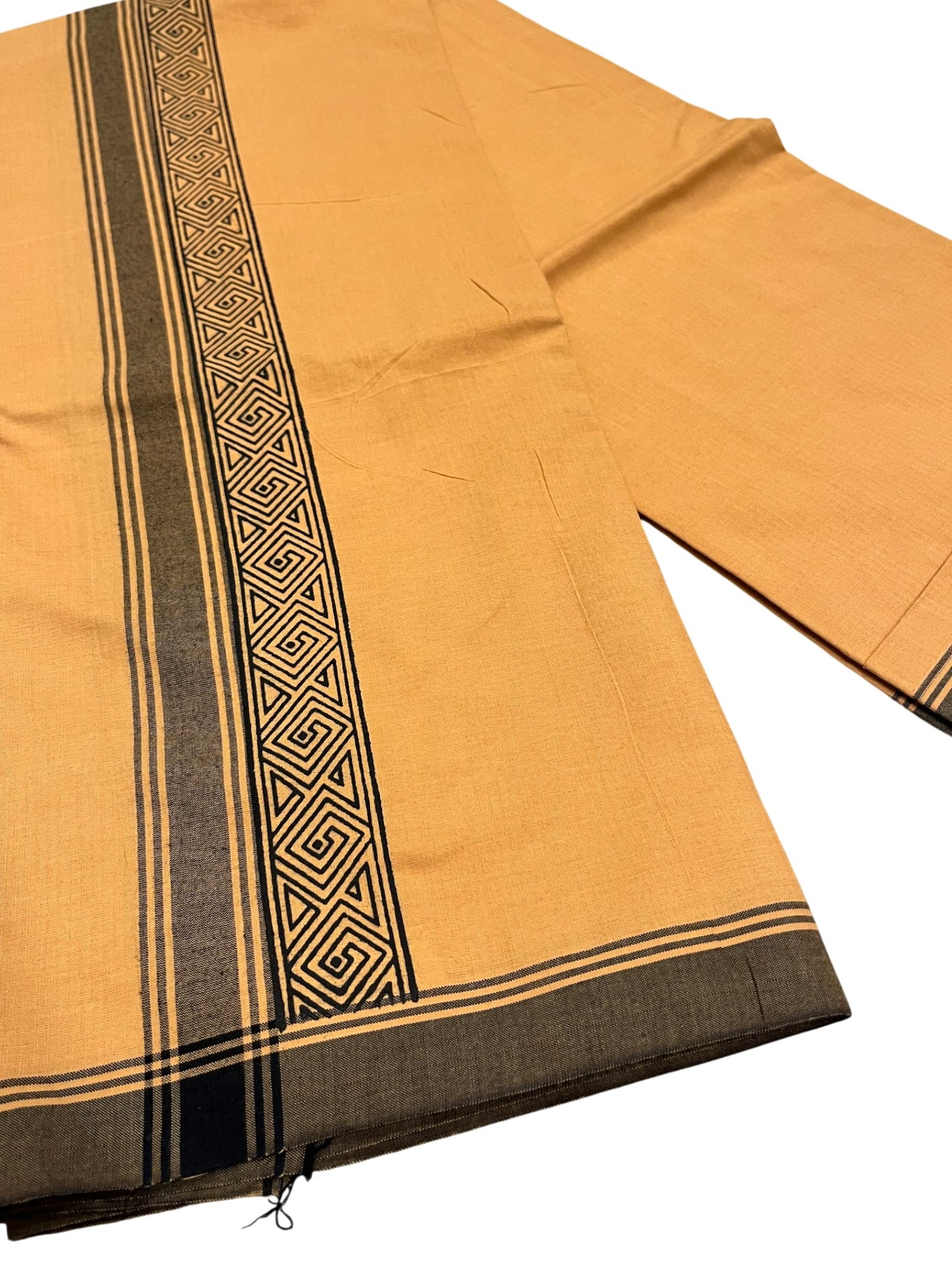 Southloom Saffron (Kaavi) Black Printed Single Mundu / Lungi (South Indian Kerala Dhoti)