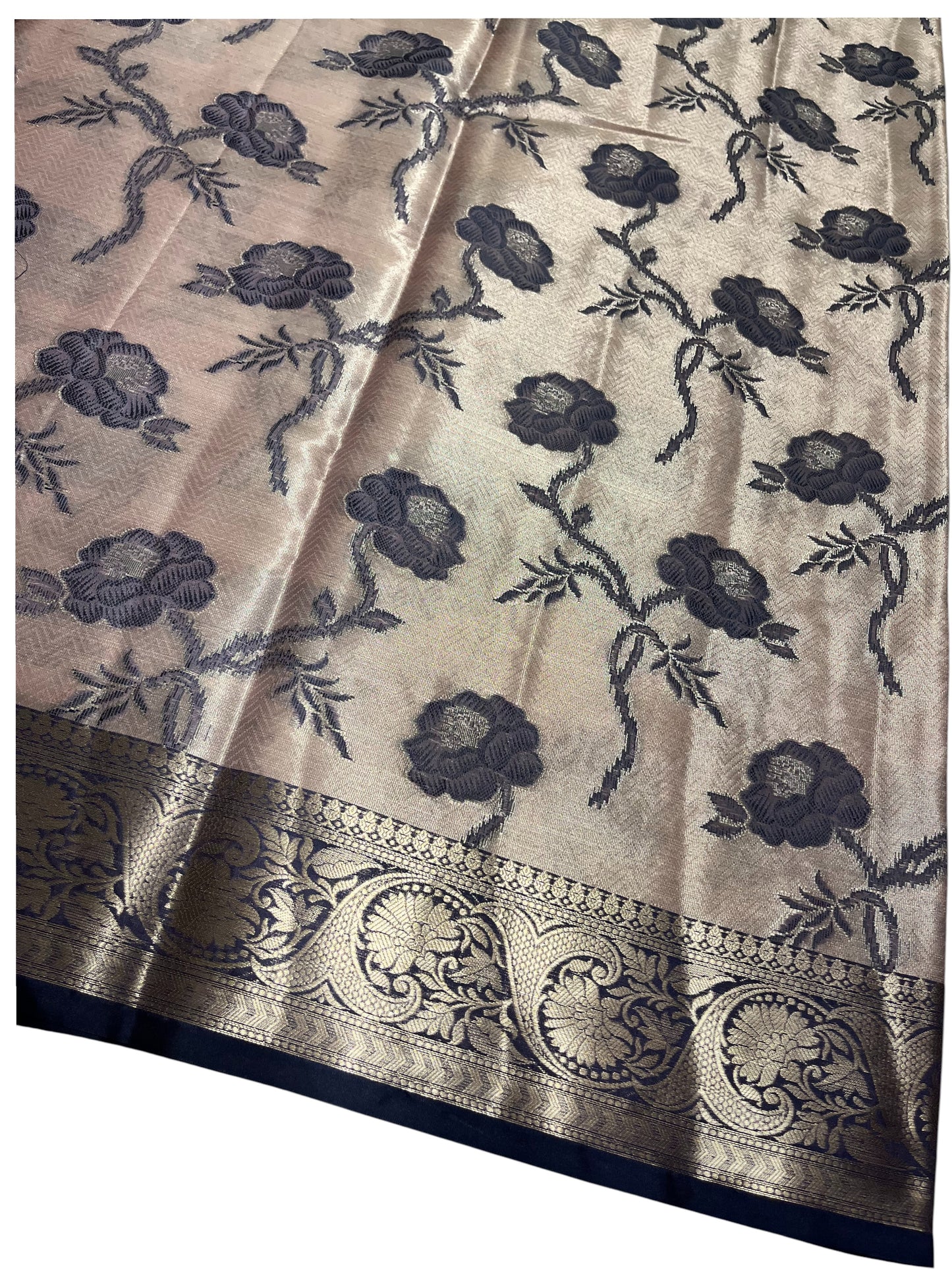 Southloom Tissue Silk Saree with Woven Work on Body and Borders (Pink & Blue)