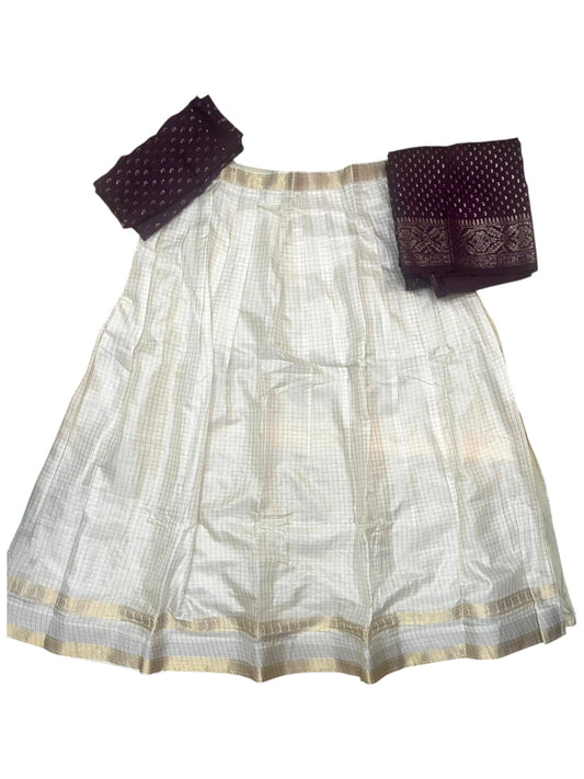 Southloom Semi UnStitched Check Dhavani Set with Pavada and Blouse Piece SL582