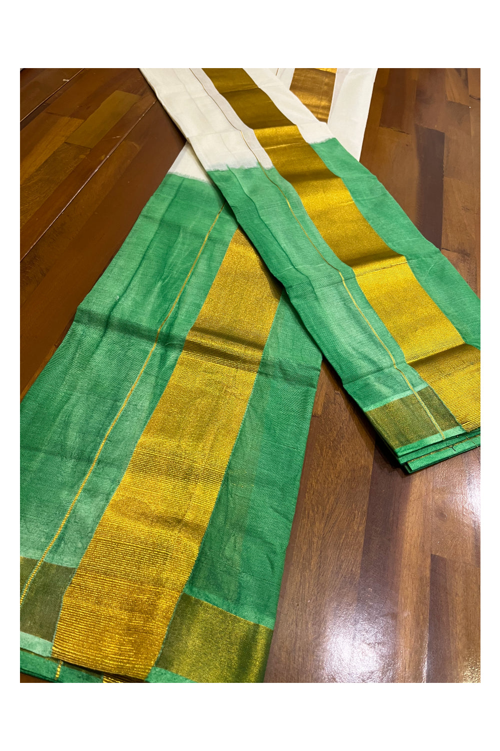 Southloom Tie & Dye - Half & Half Multi Colour Light Green Design Set Mundu (Mundum Neriyathum) with Super Soft Cotton