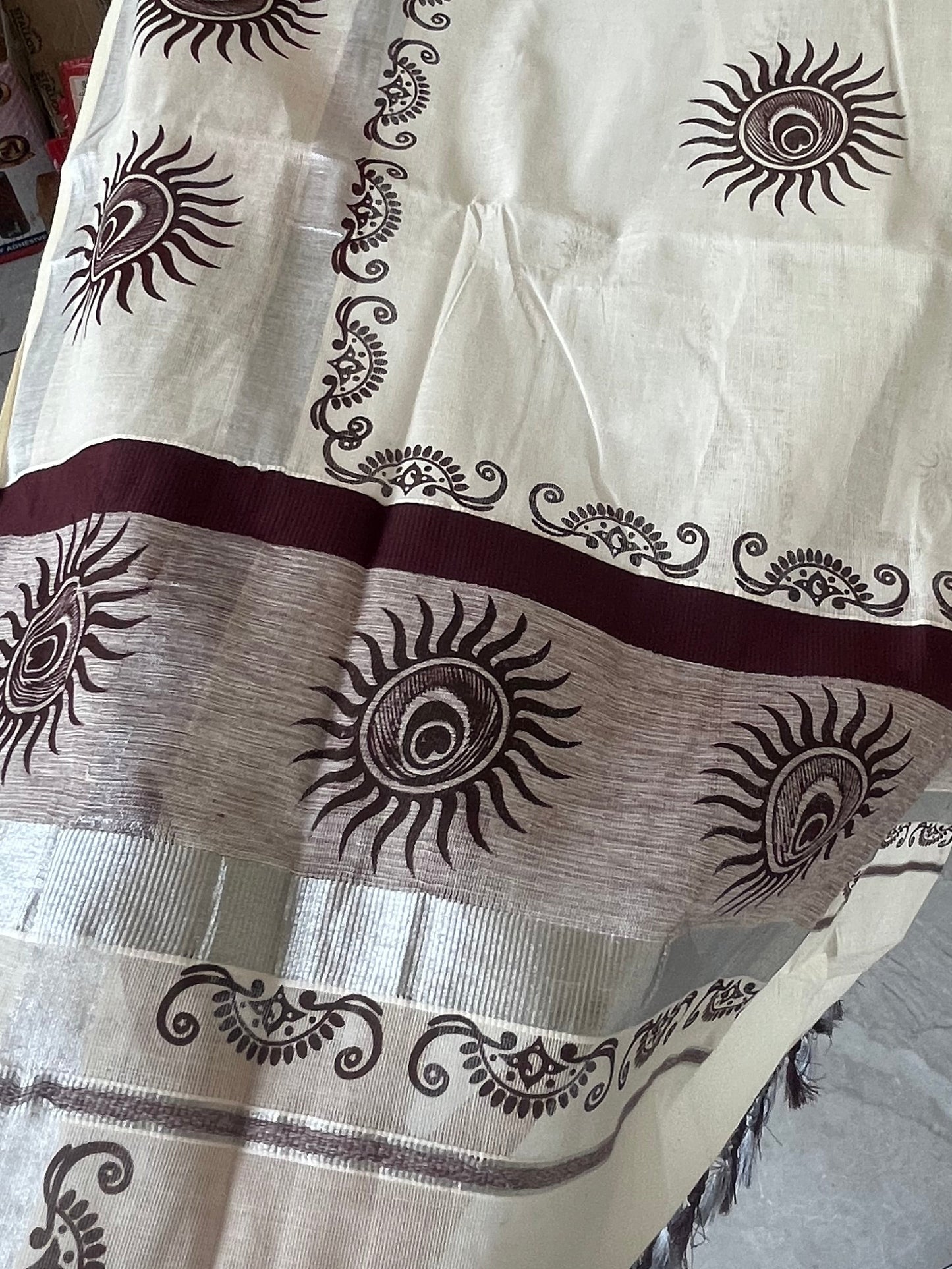 Kerala Cotton Brown Printed Saree SL178