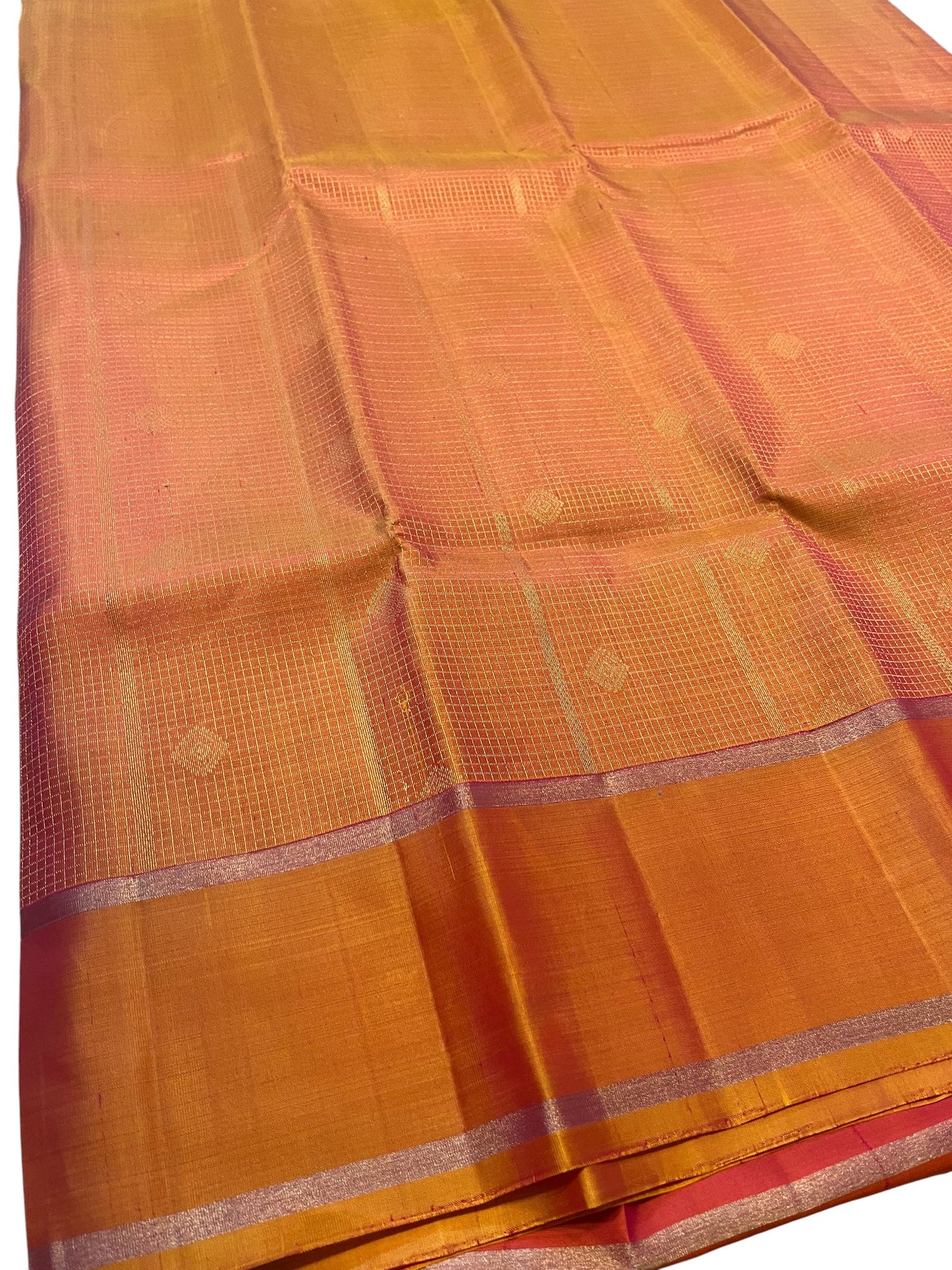 Southloom Pure Handloom Bridal Kanchipuram Silk Saree with Korvai Work(Orange & Red)