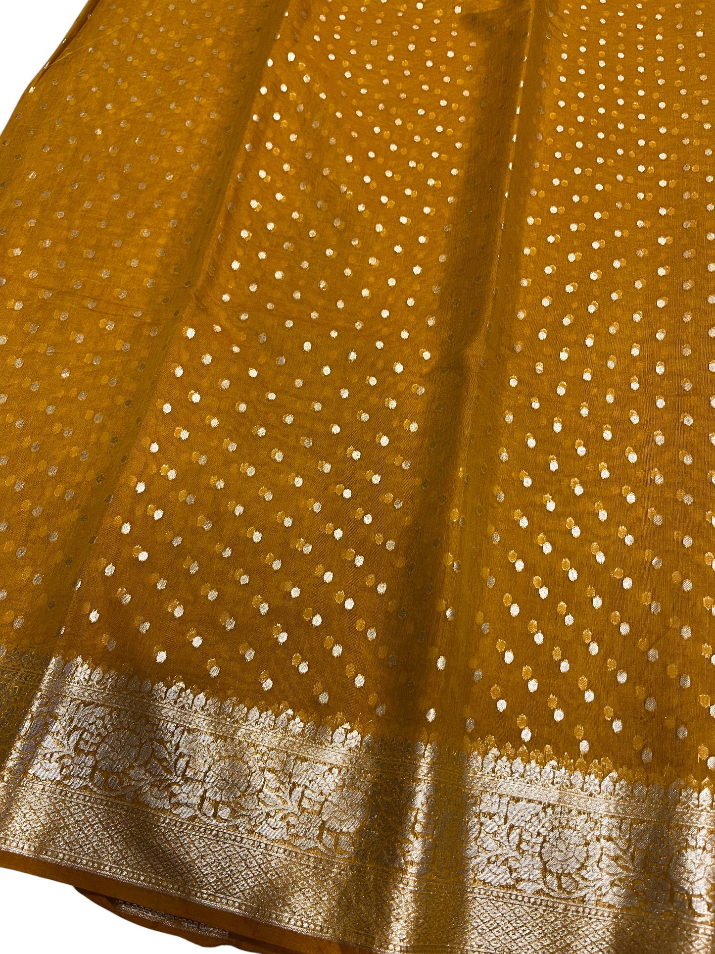 Southloom Cotton Banarasi Silk Saree with Woven Work on Body and Borders (Yellow)