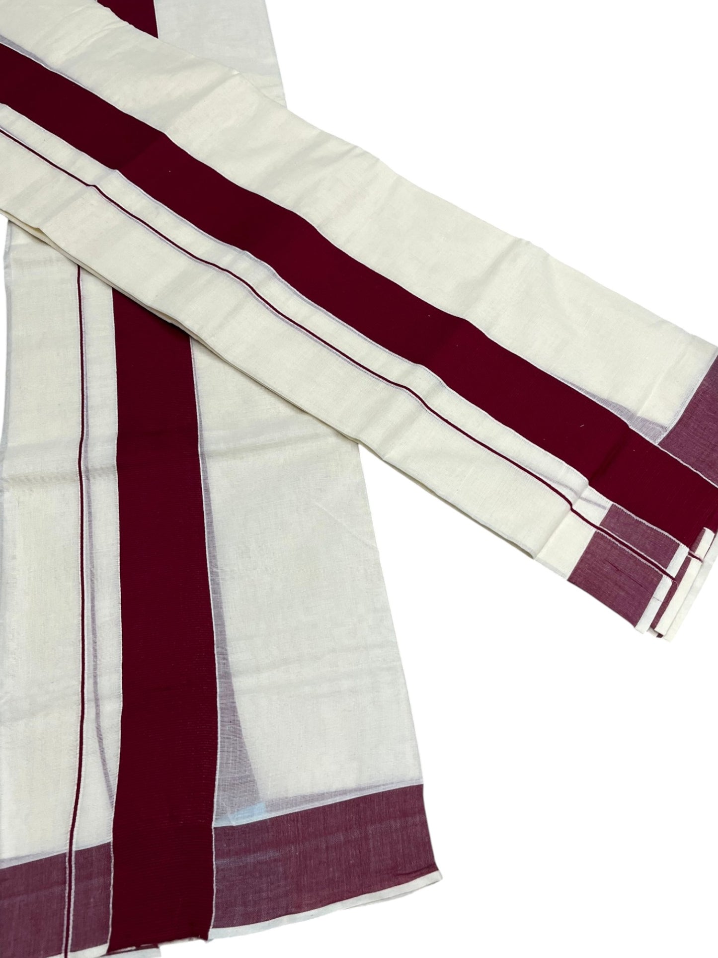 Southloom Kerala Cotton Mundum Neriyathum Single (Set Mundu) with Maroon Border 2.80 Mtrs