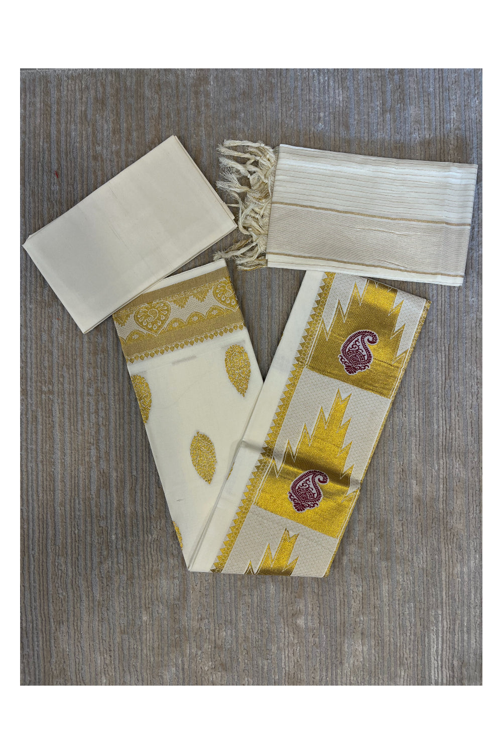 Southloom™ Cotton Churidar Salwar Suit Material with Gold and Maroon Woven Work (include Lines Shawl / Dupatta)