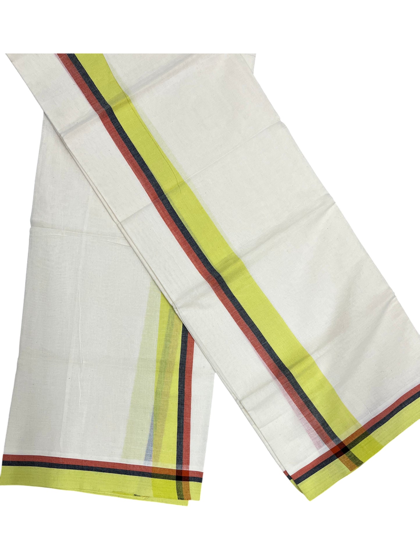 Southloom Kerala Mulloth Cotton Single Mundum Neriyathum with Multicolor Border In 2.80 Mtrs