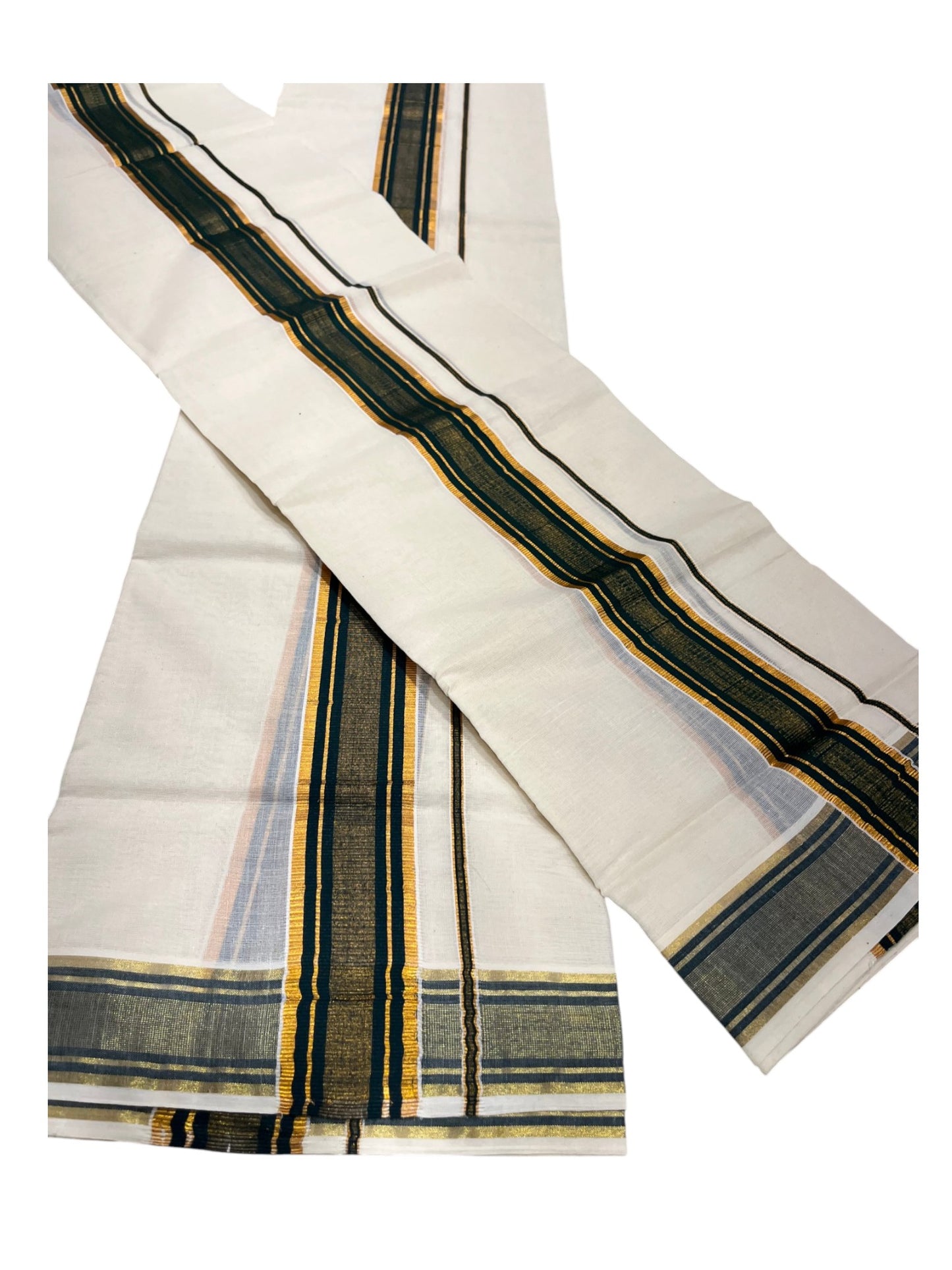 Southloom Kerala Cotton Set Mundu (Mundum Neriyathum) with Kasavu and Black Border in 2.80 Mtrs