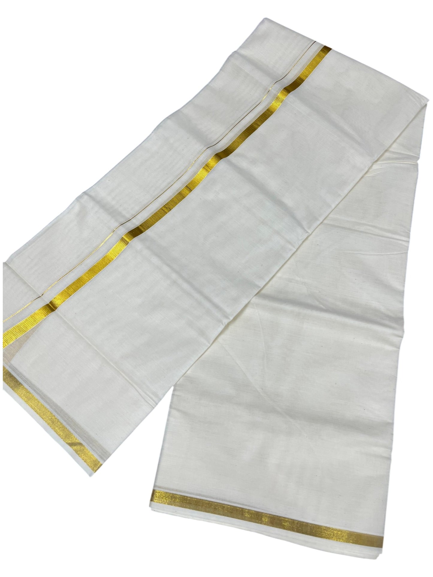 Southloom Kerala Pure Cotton Double Mundu with Gold Kasavu and Border (South Indian Dhoti)