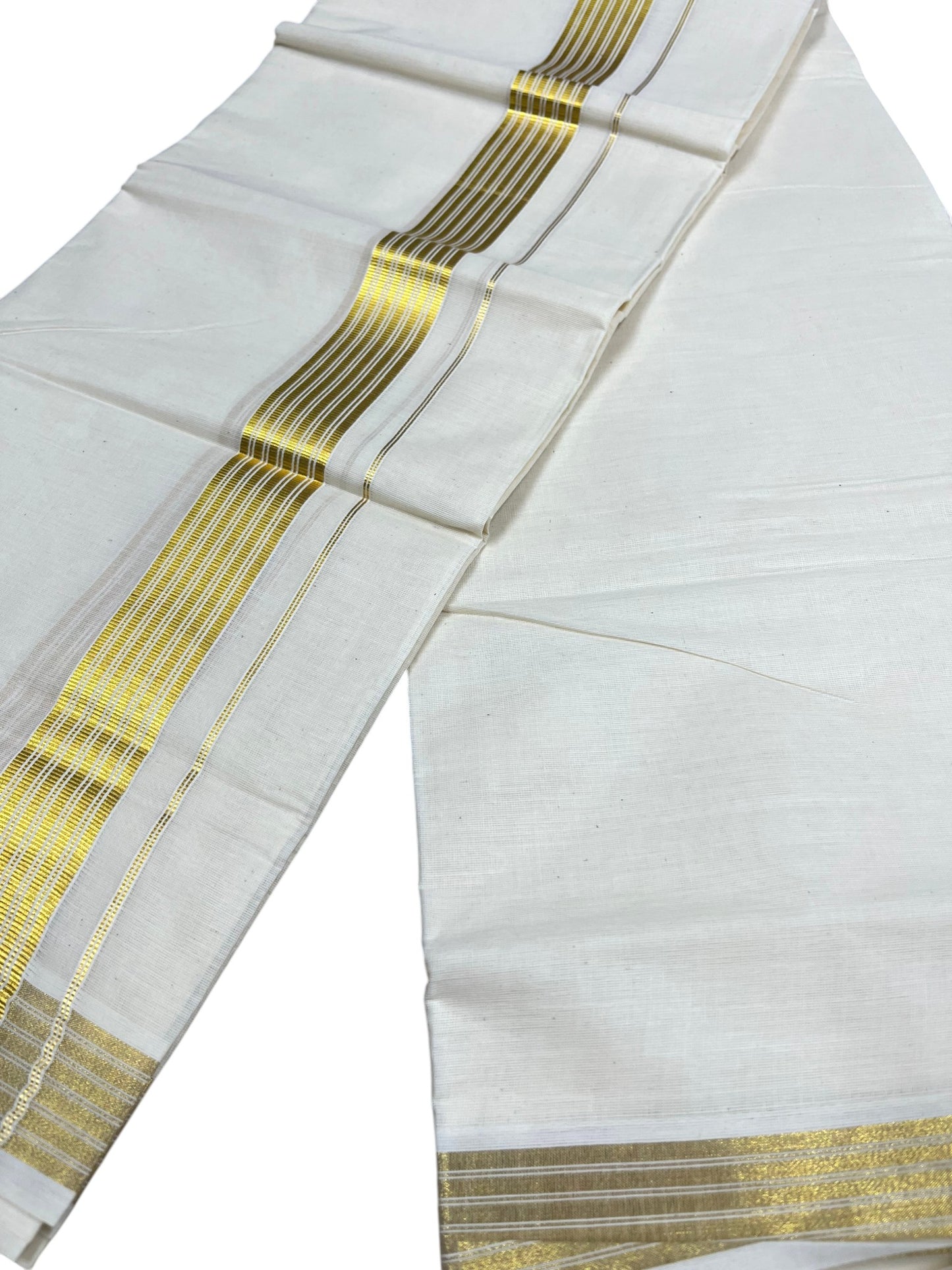 Southloom Kerala Pure Cotton Double Mundu with Gold Kasavu and Border (South Indian Dhoti)