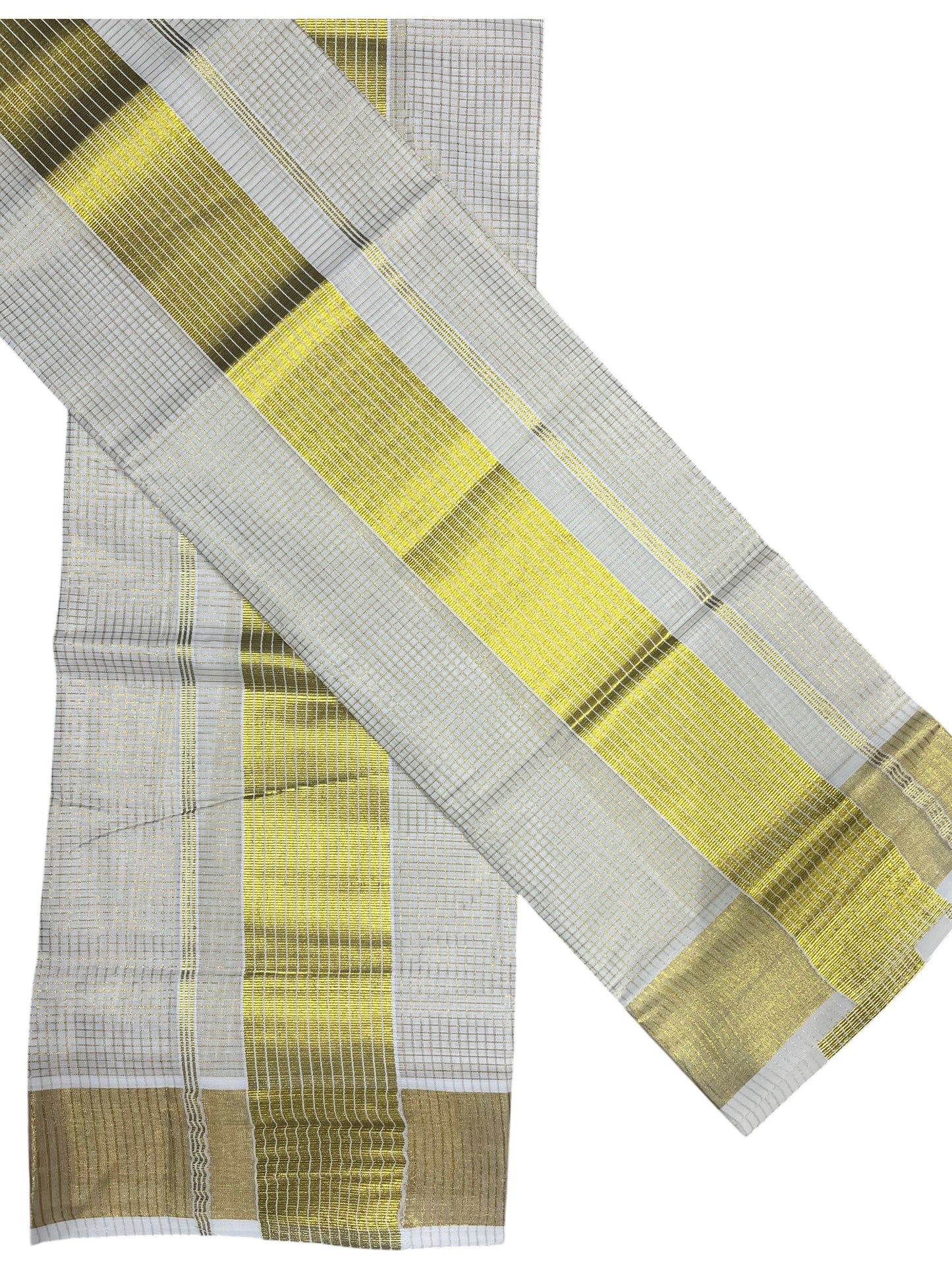 Southloom Kerala Tissue Single Set Mundu (Mundum Neriyathum) with Kasavu Micro Check Across Body