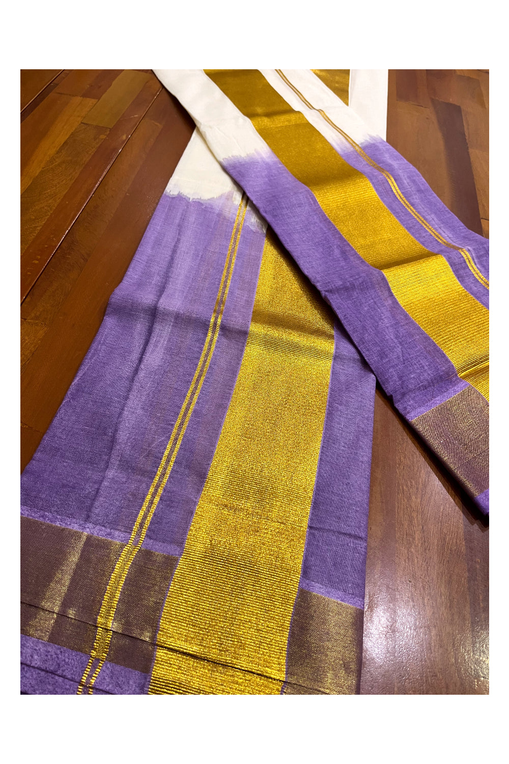 Southloom Tie & Dye - Half & Half Multi Colour Violet Design Set Mundu (Mundum Neriyathum) with Super Soft Cotton