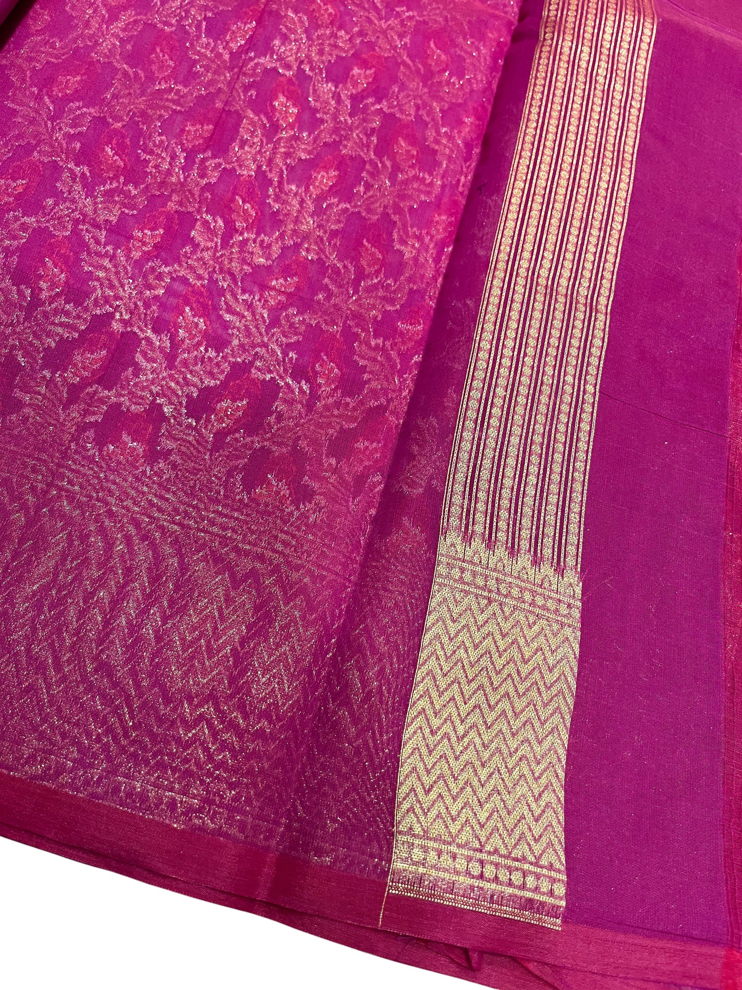 Southloom Cotton Banarasi Silk Saree with Woven Work on Body and Borders (Magenta)