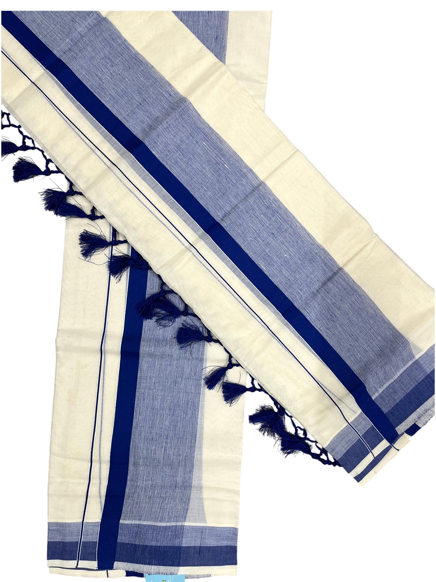 Southloom Kerala Cotton Mundum Neriyathum Single (Set Mundu) with Blue Border 2.80 Mtrs