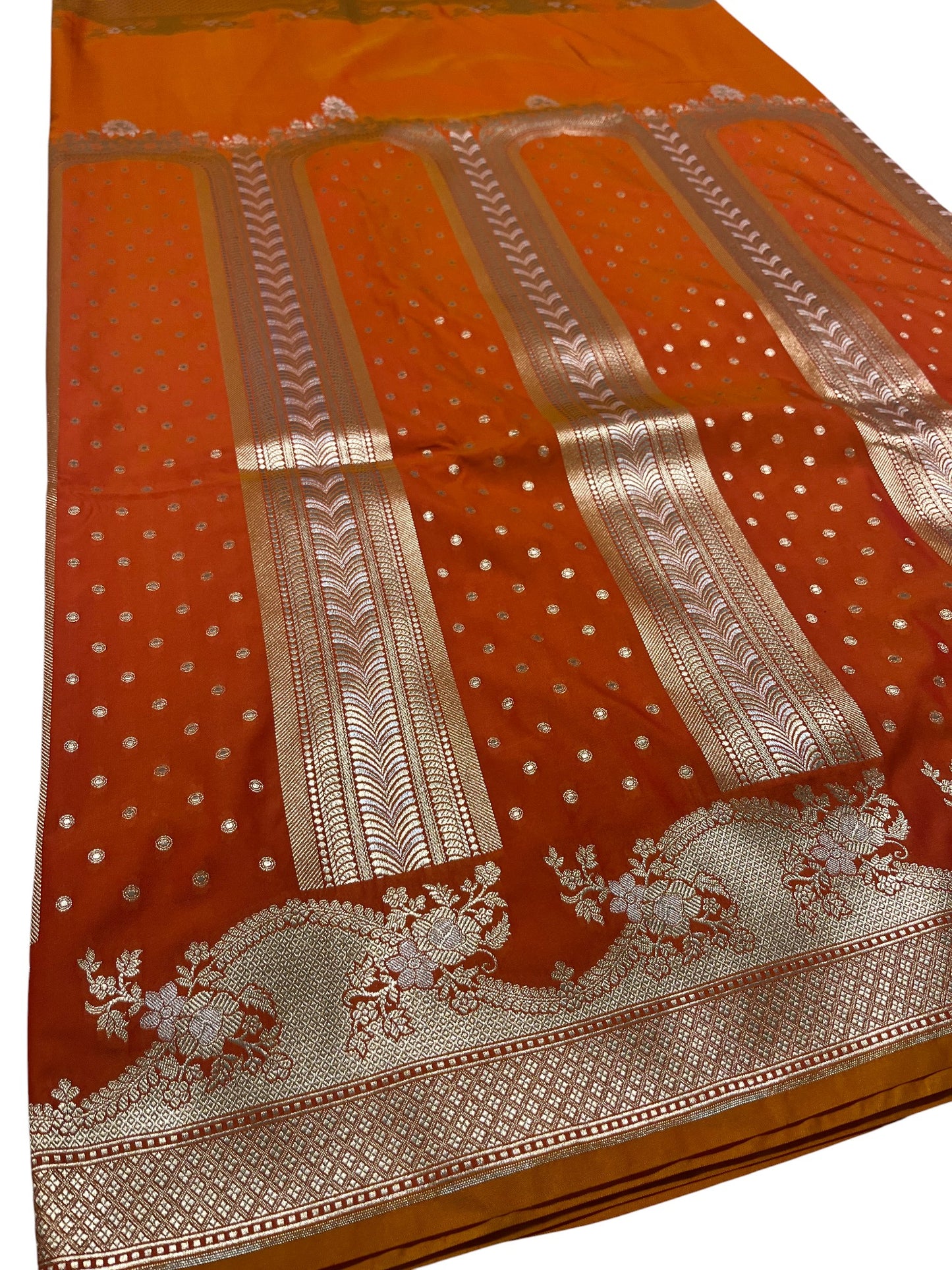 Southloom Pure Banarasi Silk Saree with Woven Work on Body and Borders (Orange)