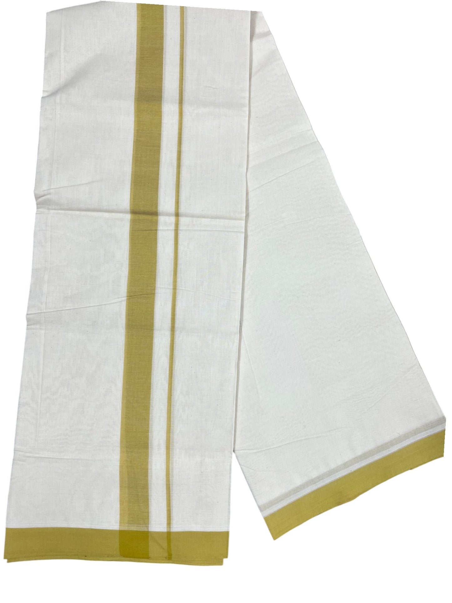 Southloom Kerala Pure Cotton Double Mundu with Yellow Border (South Indian Kerala Dhoti)