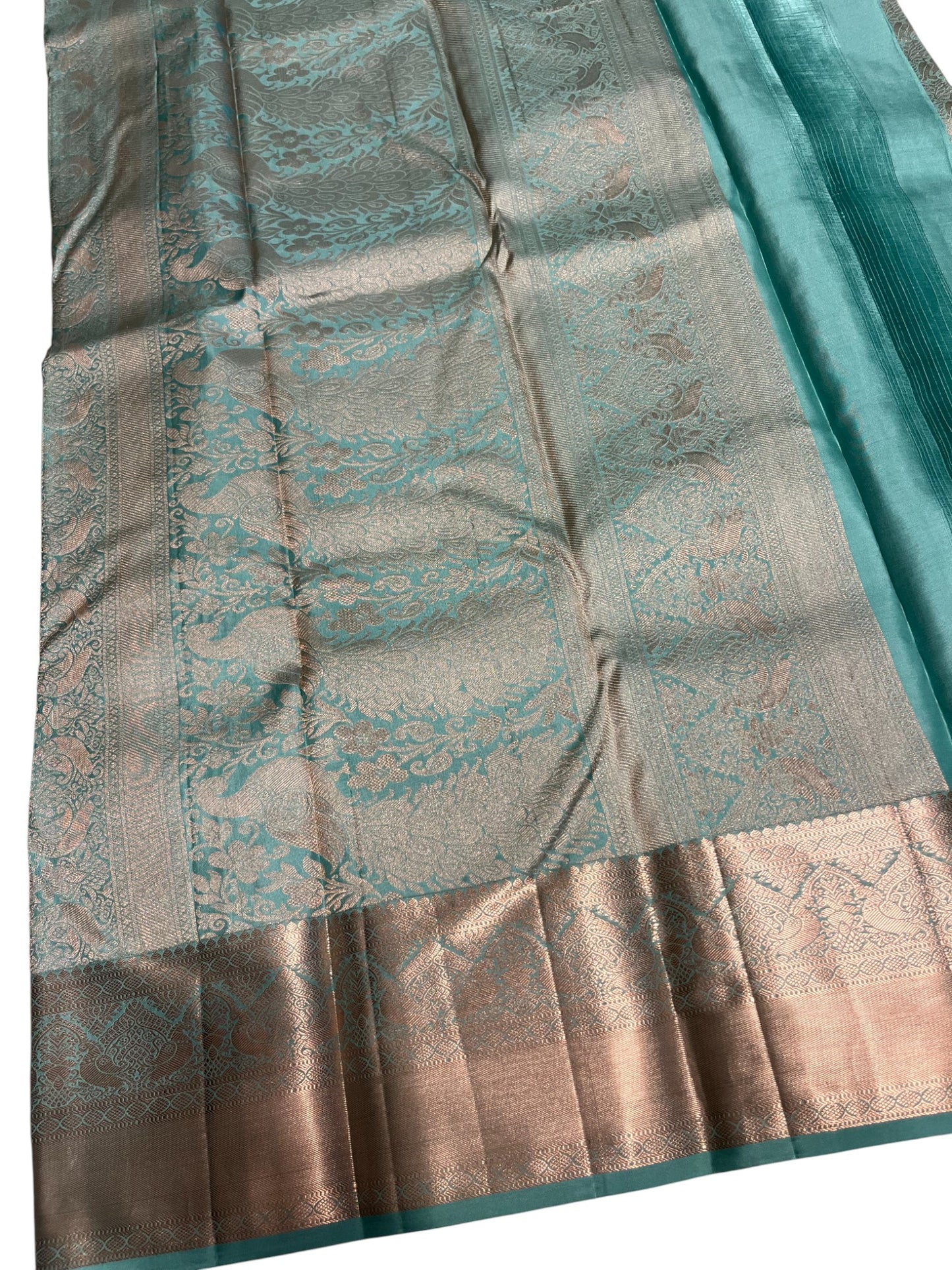 Southloom Pure Handloom Bridal Kanchipuram Silk Saree with Korvai Work (Blue)