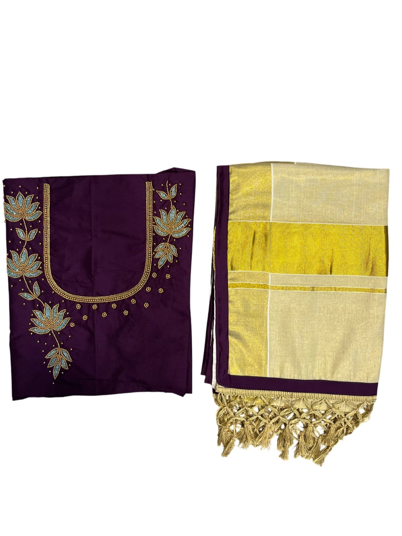 Southloom Semi Stitched Tissue Dhavani Set with Pavada and Purple Blouse Piece