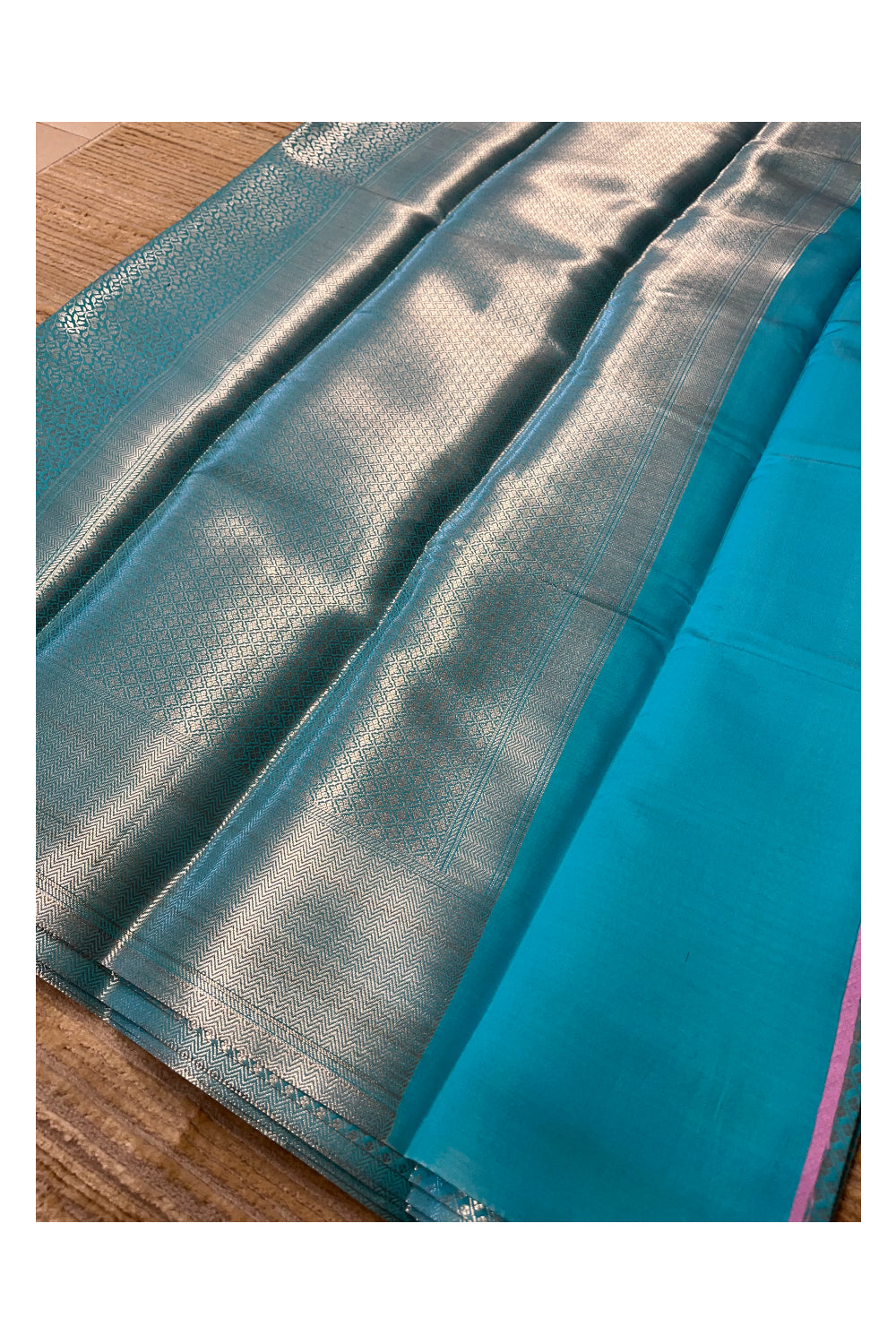 Southloom Banarasi Silver Zari Brocade Work Silk Saree in Blue Pastel Shade