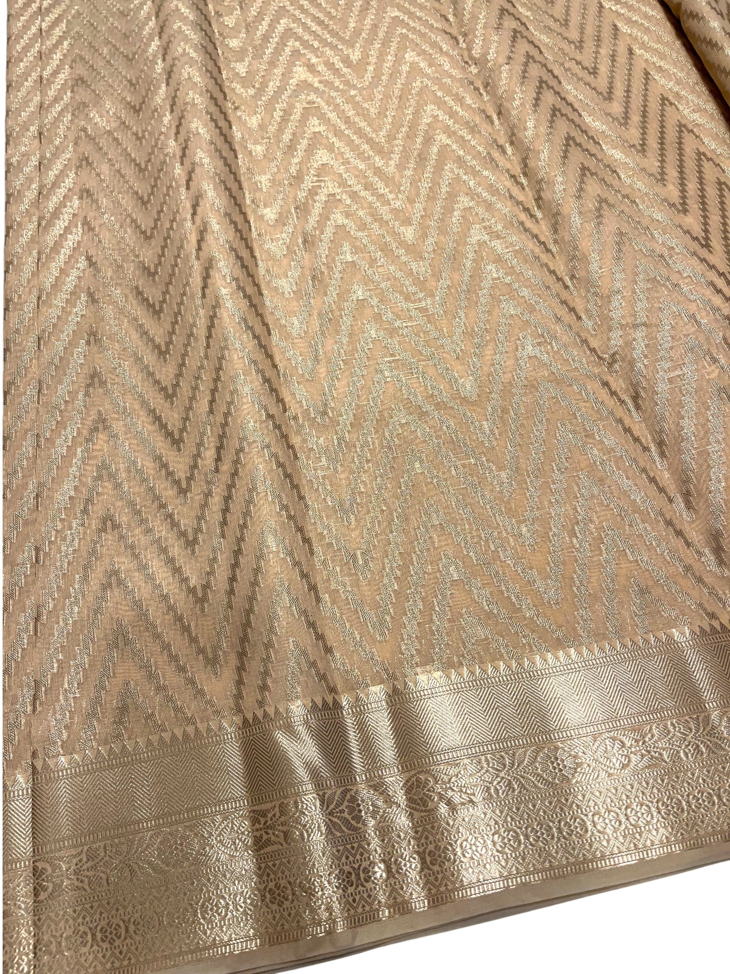 Southloom Cotton Banarasi Silk Saree with Woven Work on Body and Borders (Beige)