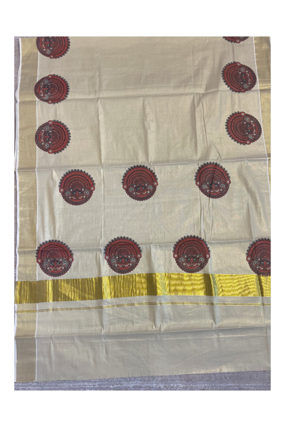 Southloom Kerala Tissue Kasavu Saree with Theyyam Prints