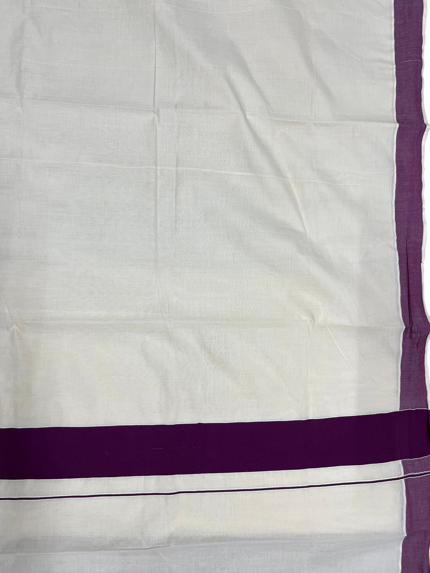 Southloom Kerala Pure Cotton Plain Kasavu Saree with Purple Border 3 inch
