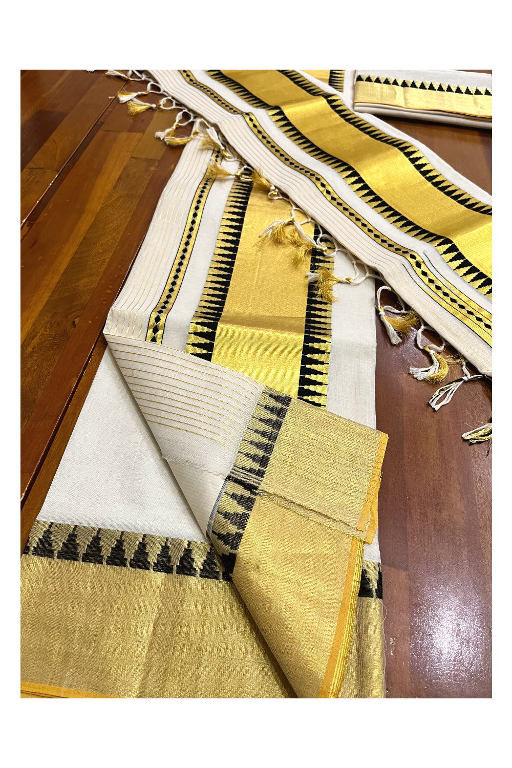 Southloom Super Premium Balaramapuram Handloom Unakkupaavu Cotton Set Mundu with Black Temple Border