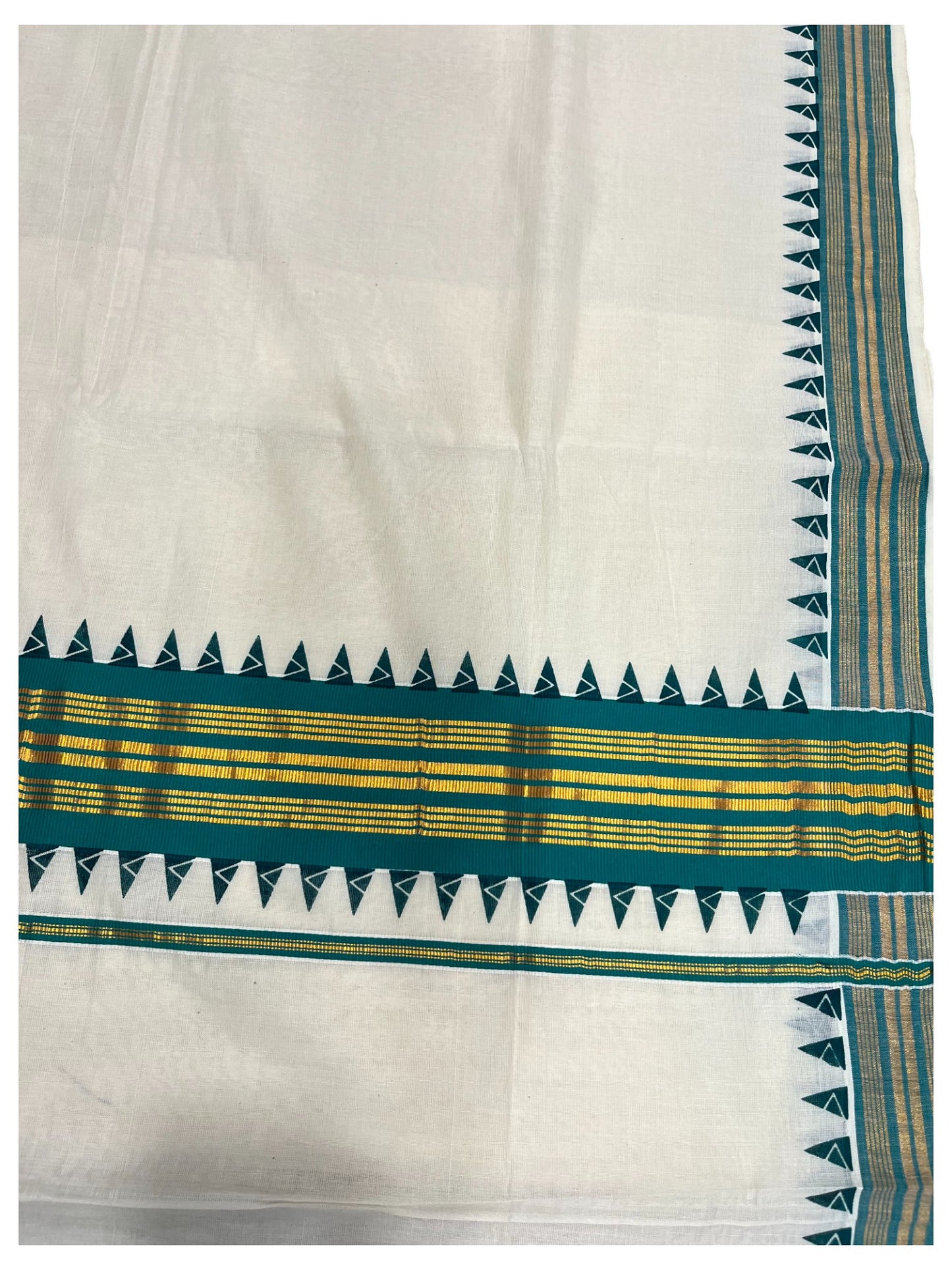 Southloom Cotton Kerala Kasavu Saree with Green Border