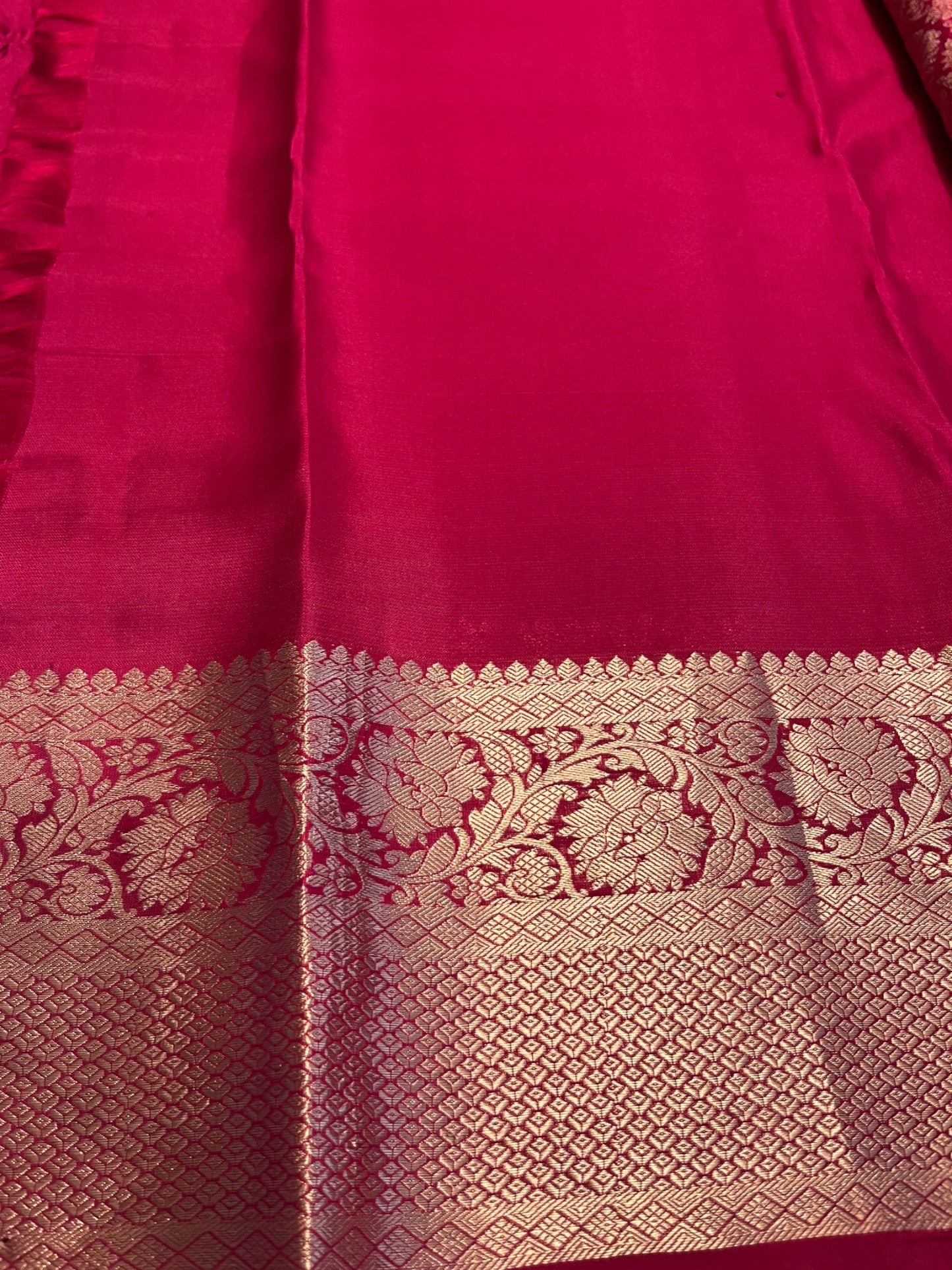 Southloom Premium Handloom Bridal Kanchipuram Silk Saree with Korvai Work (Red)