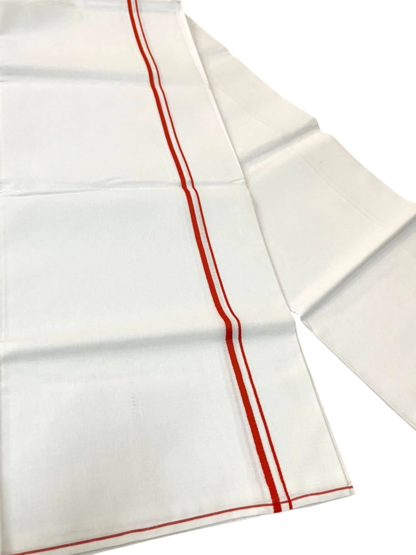 Southloom Pure White Cotton Single Mundu with Orange Border (South Indian Kerala Dhoti)