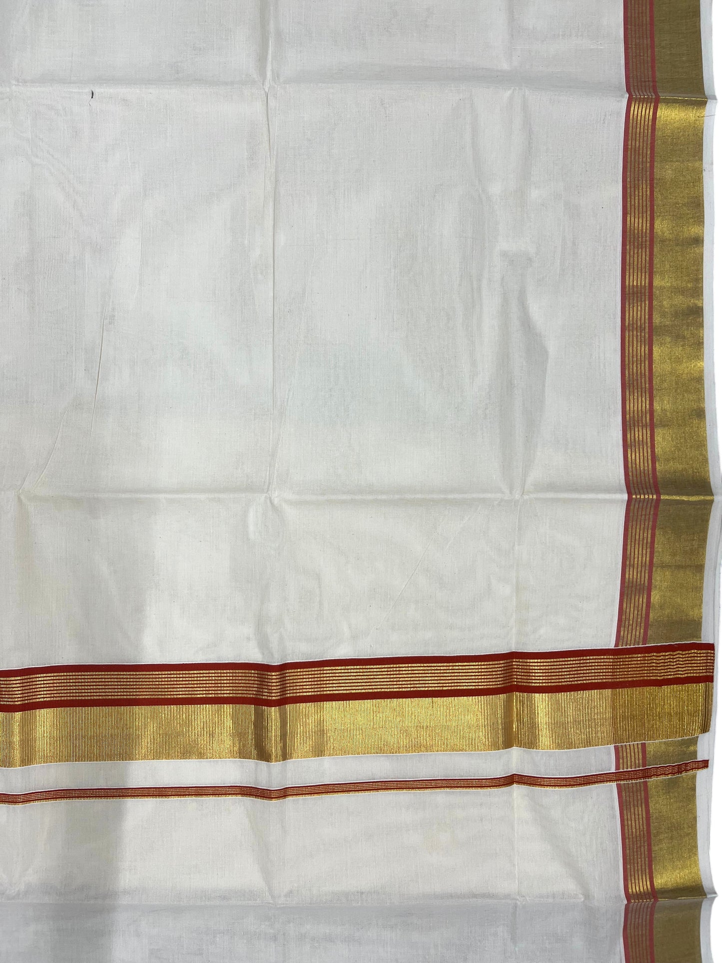 Southloom Pure Cotton Kerala Saree with Kasavu and Orange Border