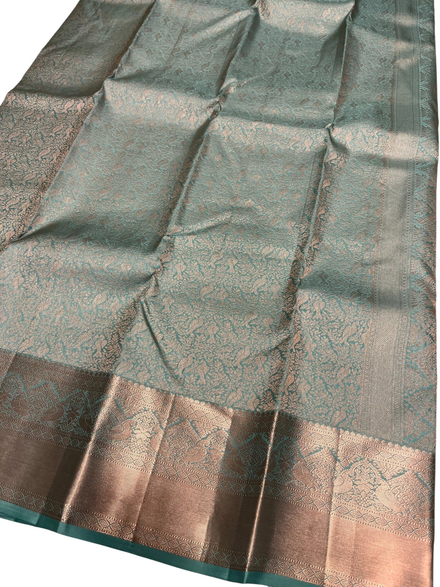 Southloom Pure Handloom Bridal Kanchipuram Silk Saree with Korvai Work (Blue)