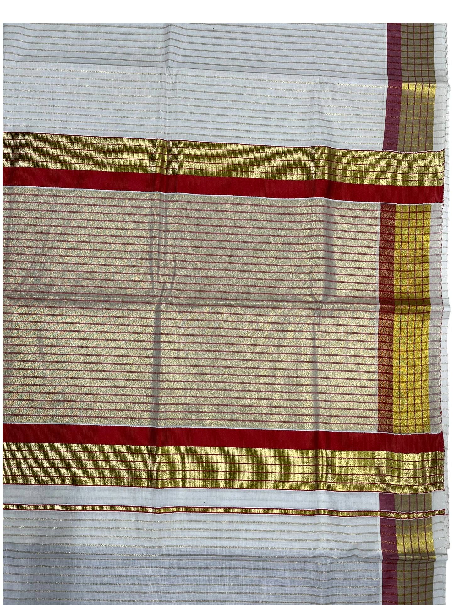 Southloom Kerala Pure Cotton Saree with Stripes on Body and Borders in Red SL334