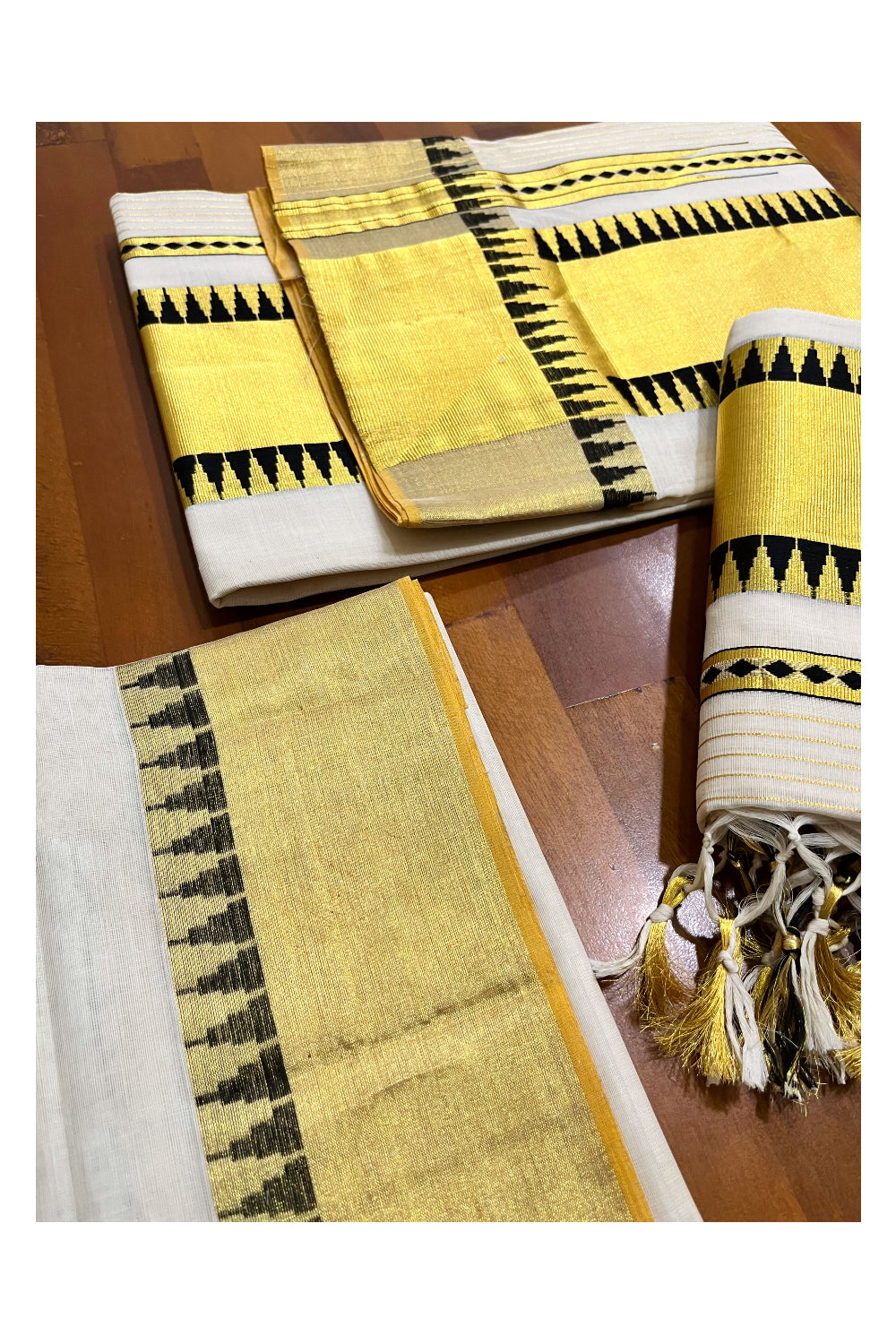 Southloom Super Premium Balaramapuram Handloom Unakkupaavu Cotton Set Mundu with Black Temple Border