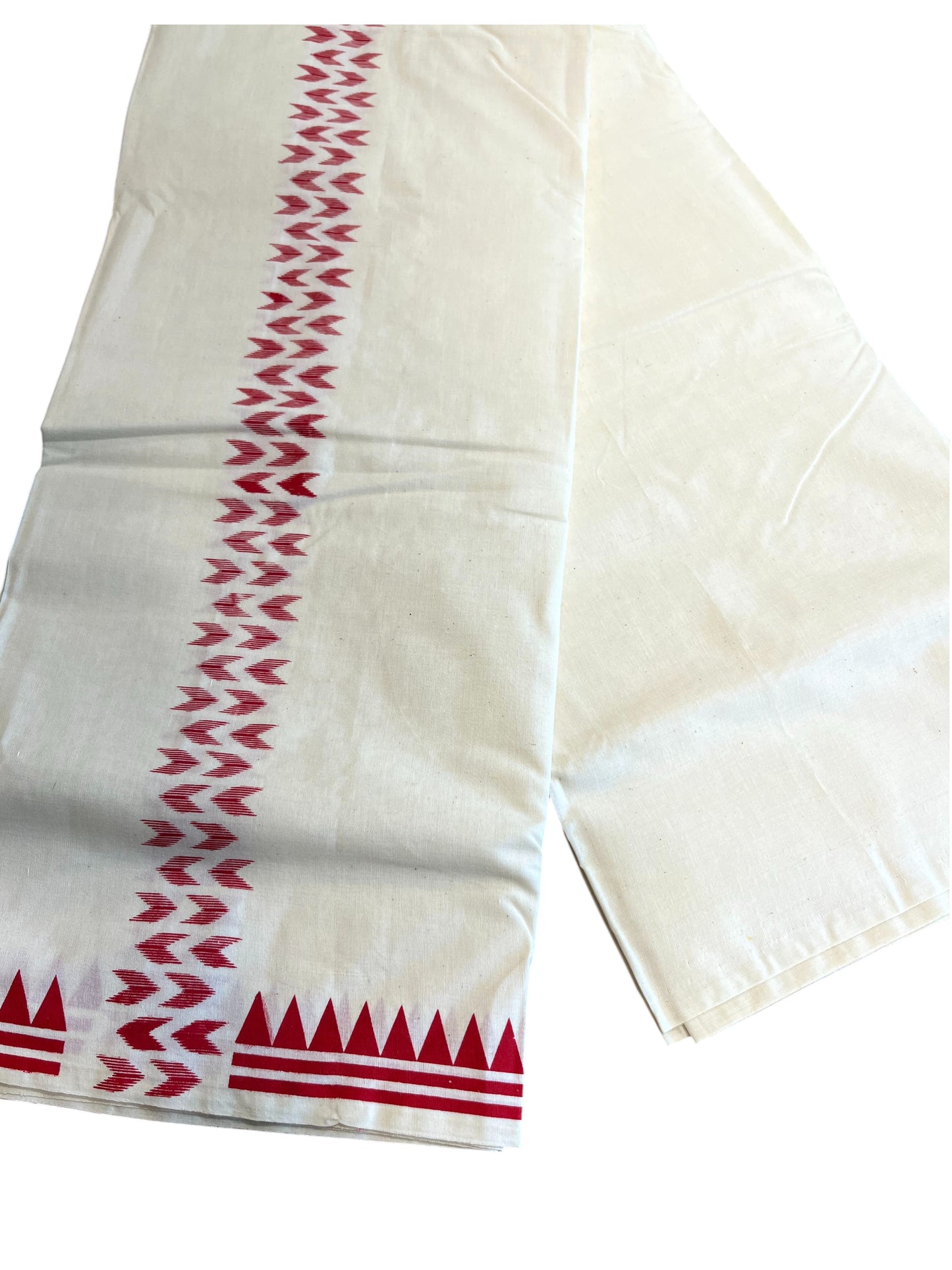 Southloom Pure Cotton Mundu with Ikat Design Red print (South Indian Kerala Dhoti)