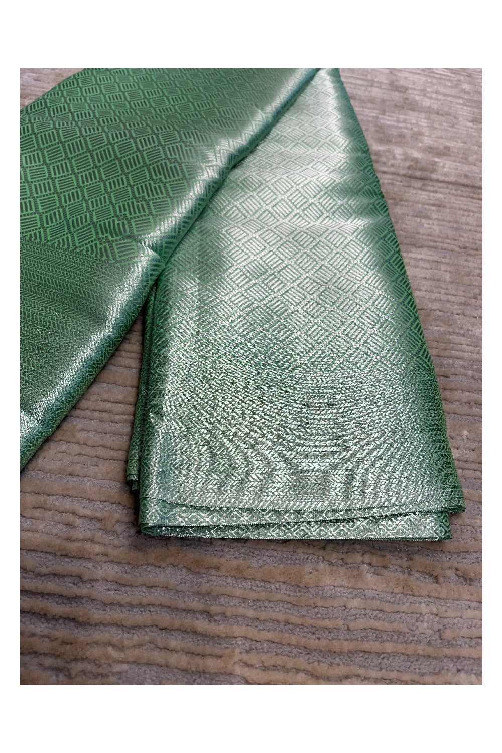 Southloom Banarasi Silver Zari Brocade Work Silk Saree in Green Pastel Shade