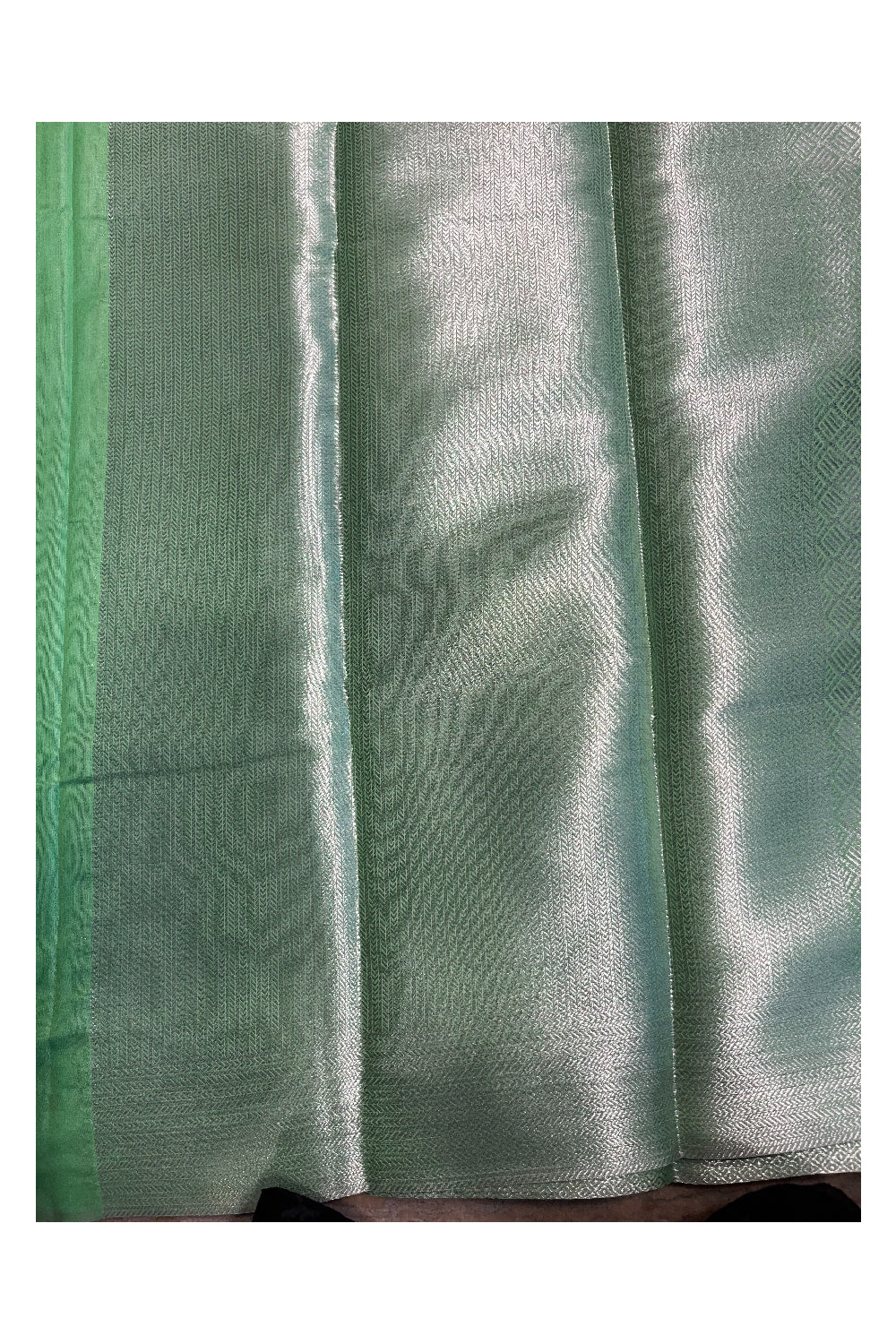Southloom Banarasi Silver Zari Brocade Work Silk Saree in Green Pastel Shade